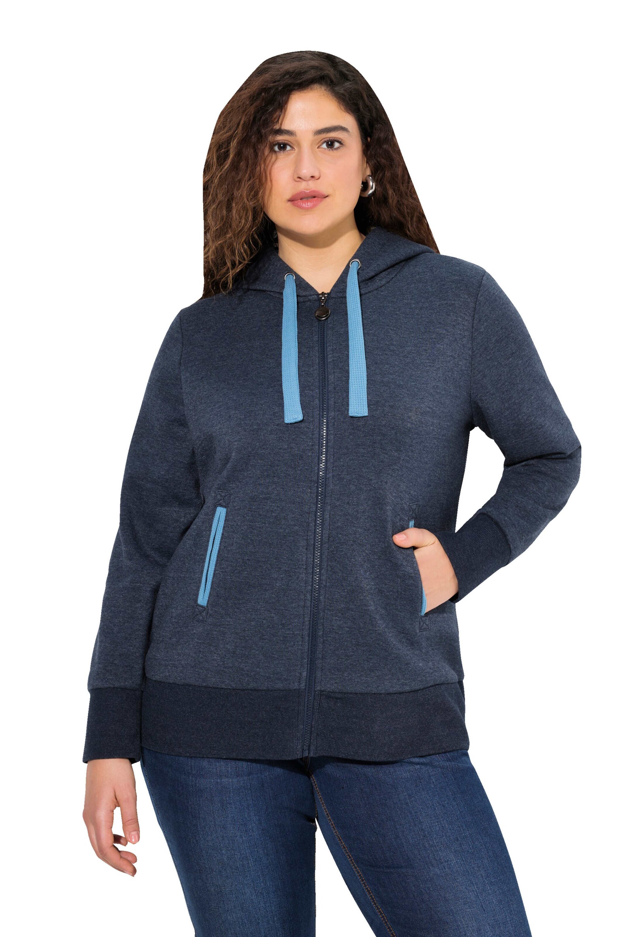 Ulla Popken Sweatvest in Blauw: voorkant