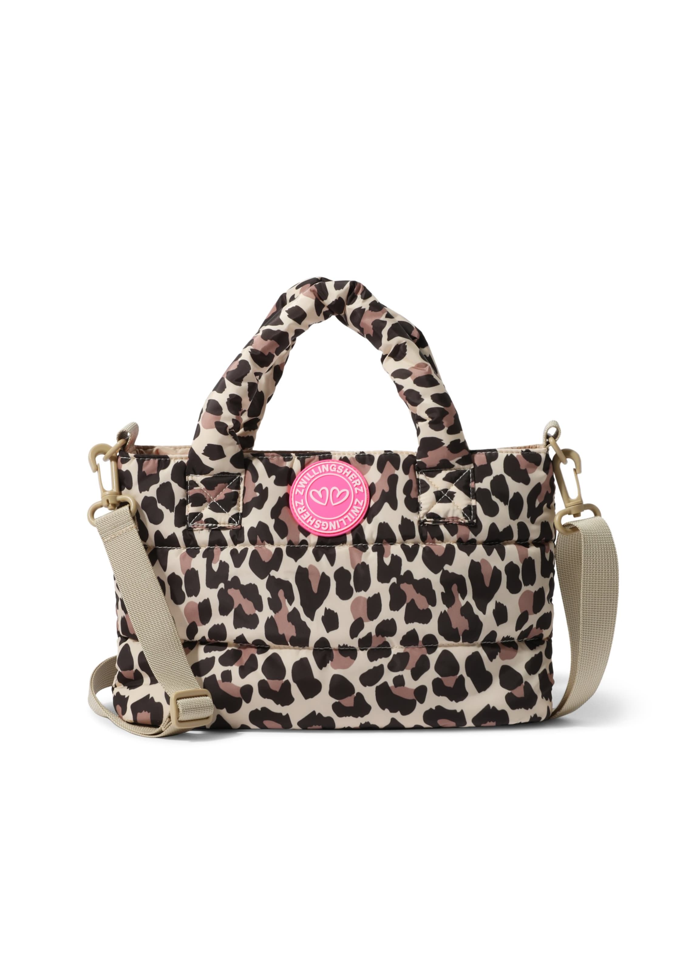 Zwillingsherz Handbag 'Leo Allover' in Beige: front