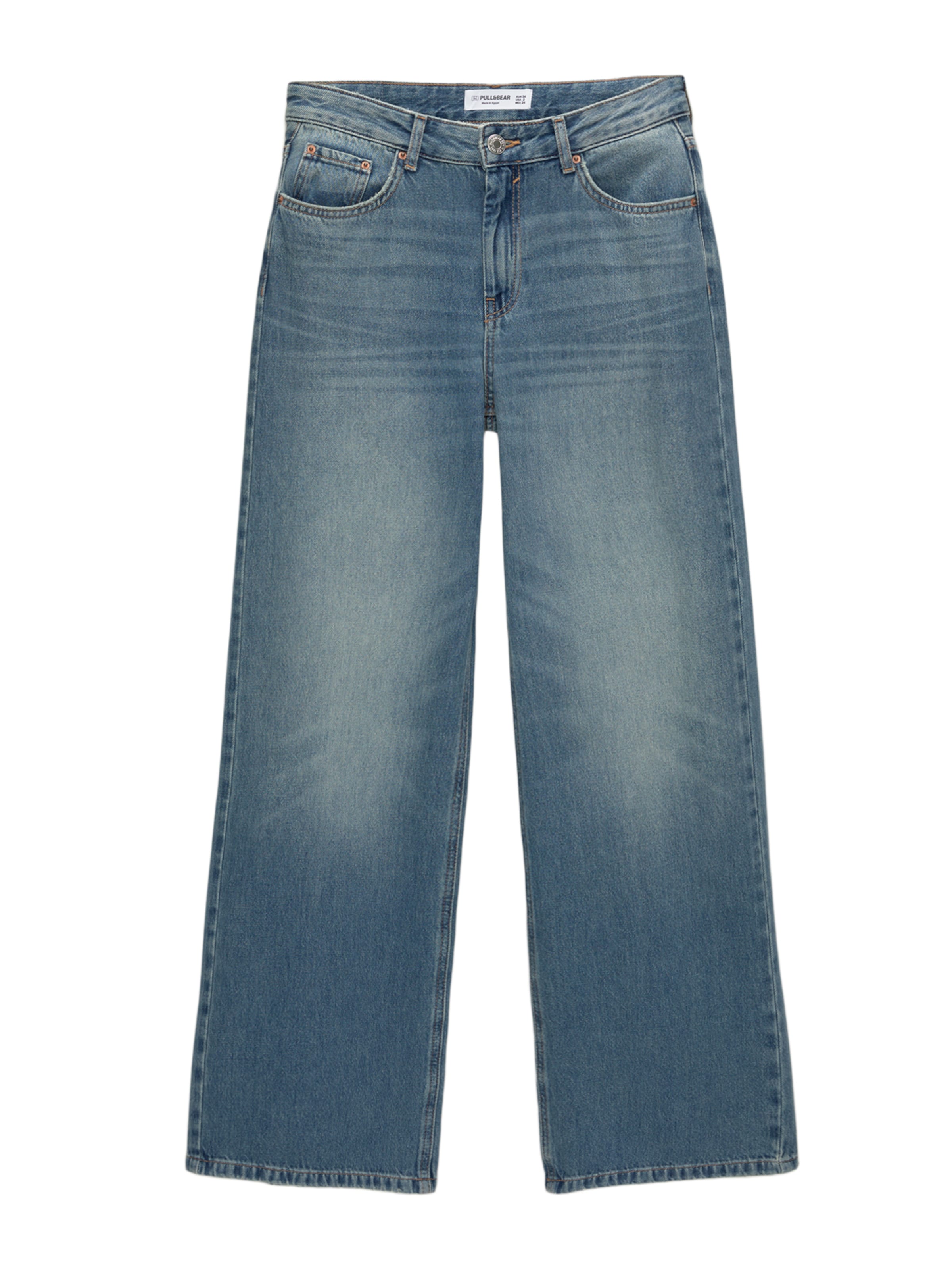 Baggy Jeans de la Pull&Bear pe albastru: față