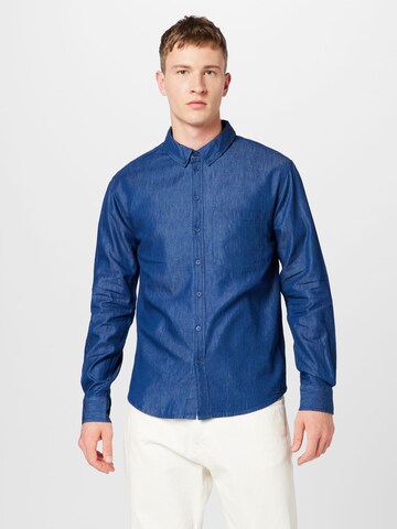 ABOUT YOU Regular fit Button Up Shirt 'Ivan' in Blue: front