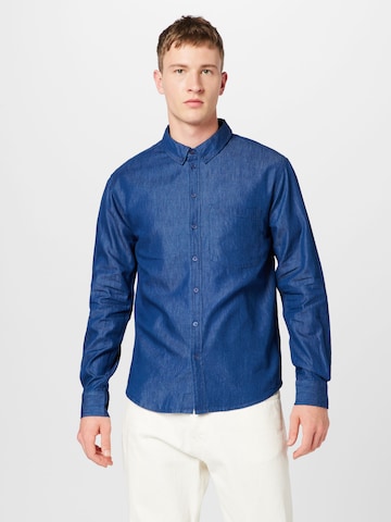 ABOUT YOU Regular fit Button Up Shirt 'Ivan' in Blue: front