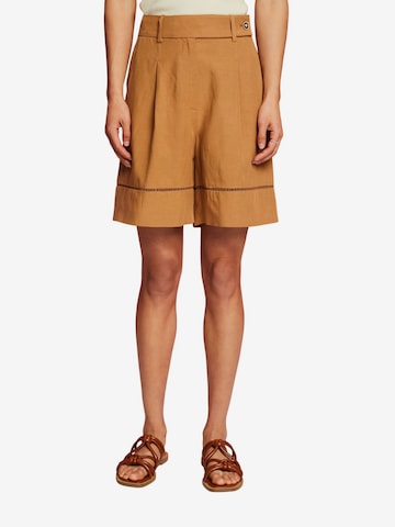 Wide Leg Pantalon à plis ESPRIT en marron : devant