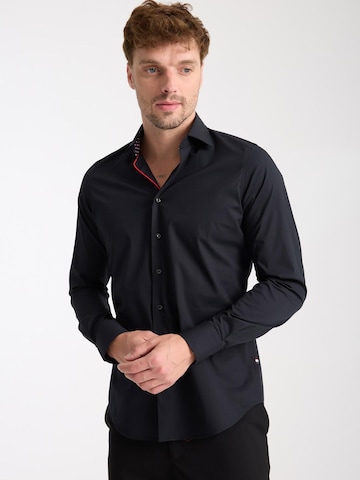 7Camicie - Ajuste estrecho Camisa de negocios 'Firenze Sport Poplin Stretch Man Shirt White' en negro
