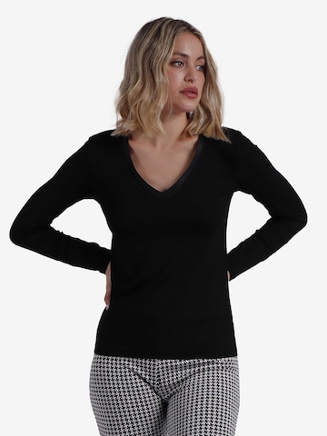 admas - Top 'ADMAS Camiseta Manga Larga Pico Raso para Mujer' en negro: frente