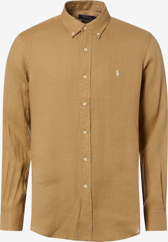 Polo Ralph Lauren Regular Fit Leinenhemd in Braun: Vorderseite