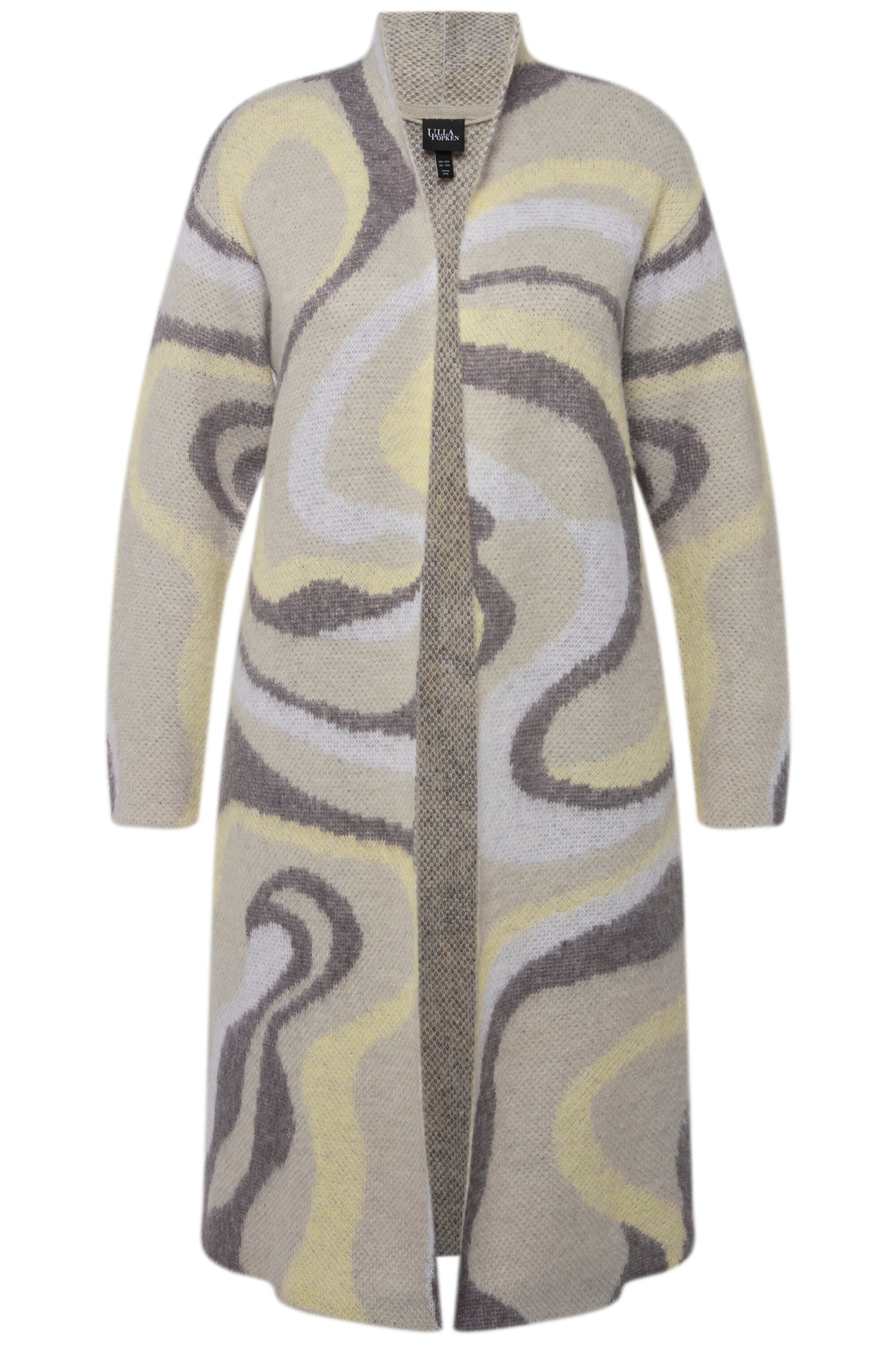 Ulla Popken Strickjacke in greige / dunkelgrau / hellgrün / flieder, Produktansicht