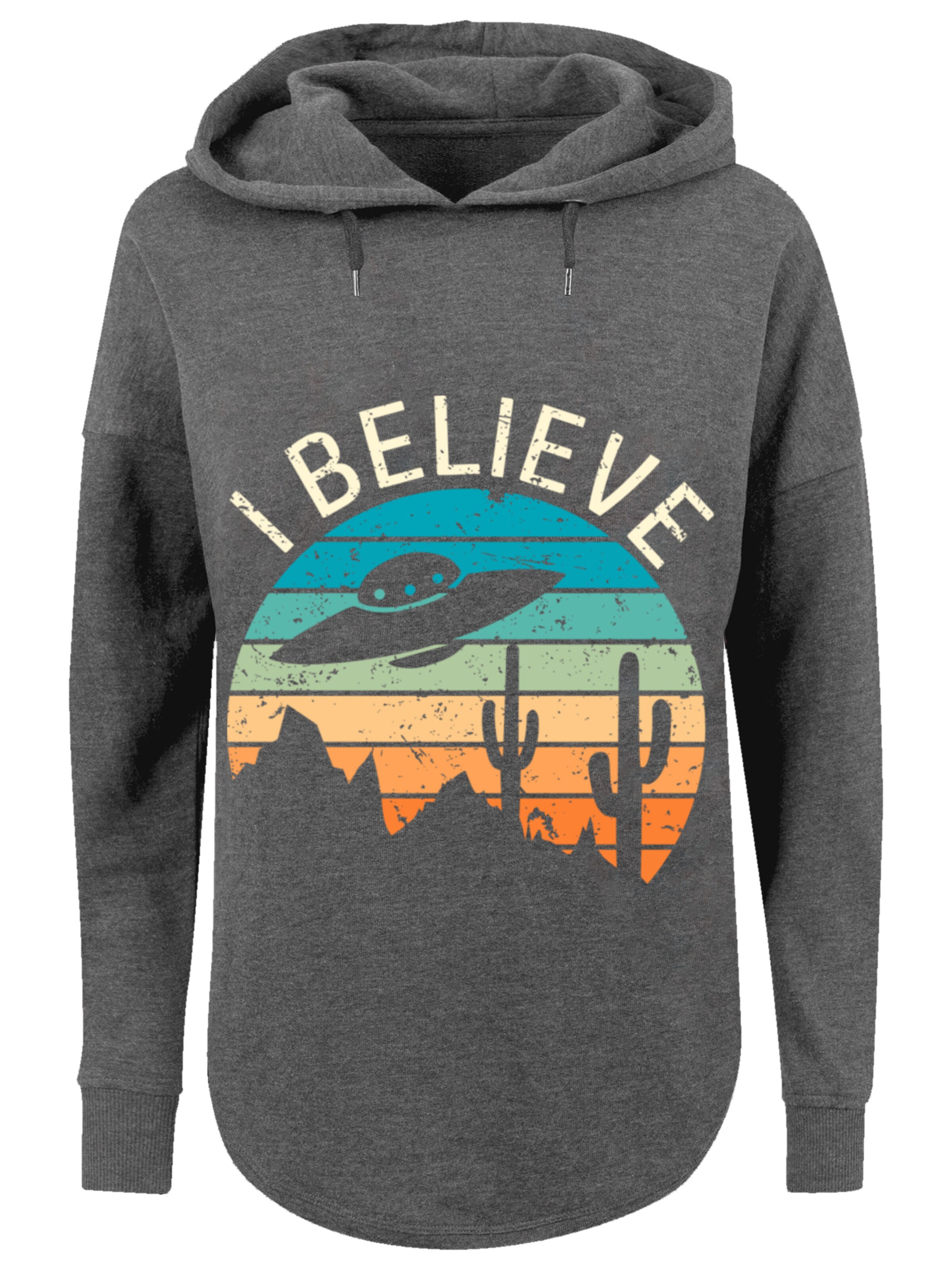 F4NT4STIC Sweatshirt 'I Believe UFO Alien Sonnenuntergang' in Grijs: voorkant