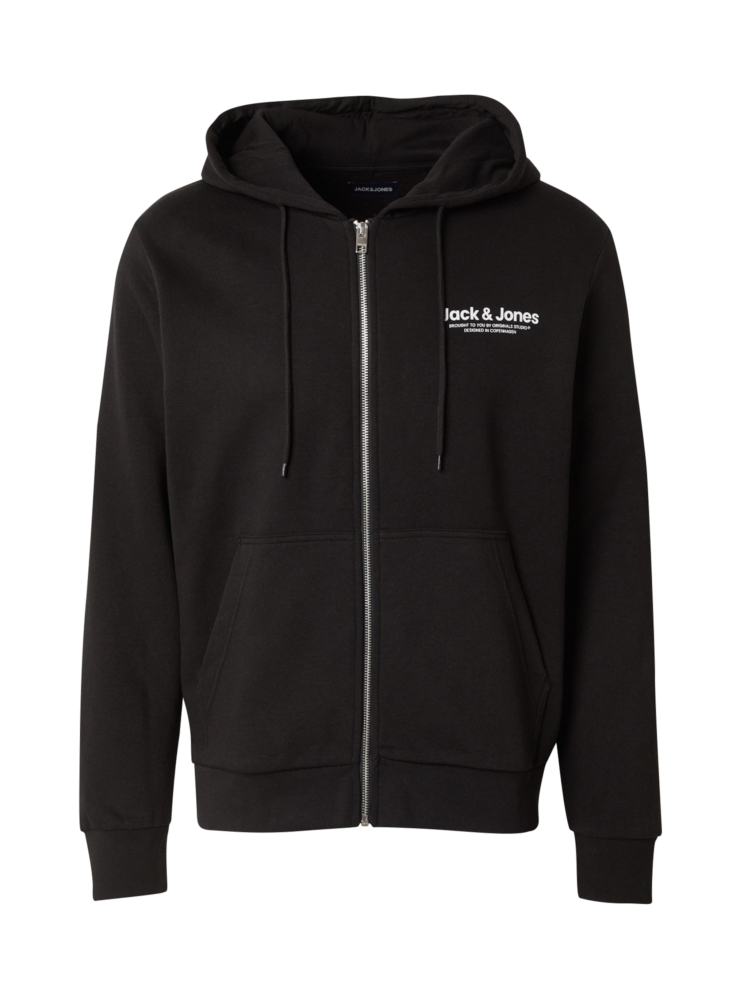JACK & JONES Zip-Up Hoodie 'JWHVESTERBRO' in Black: front