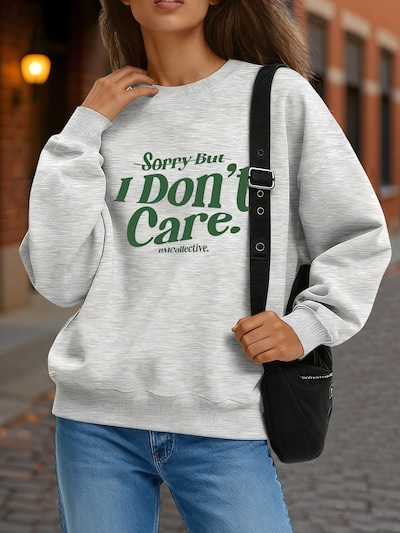 GORHEY Trui 'Women's Crew Neck Oversized Sweatshirt with Slogan Print' in de kleur Grijs, Productweergave