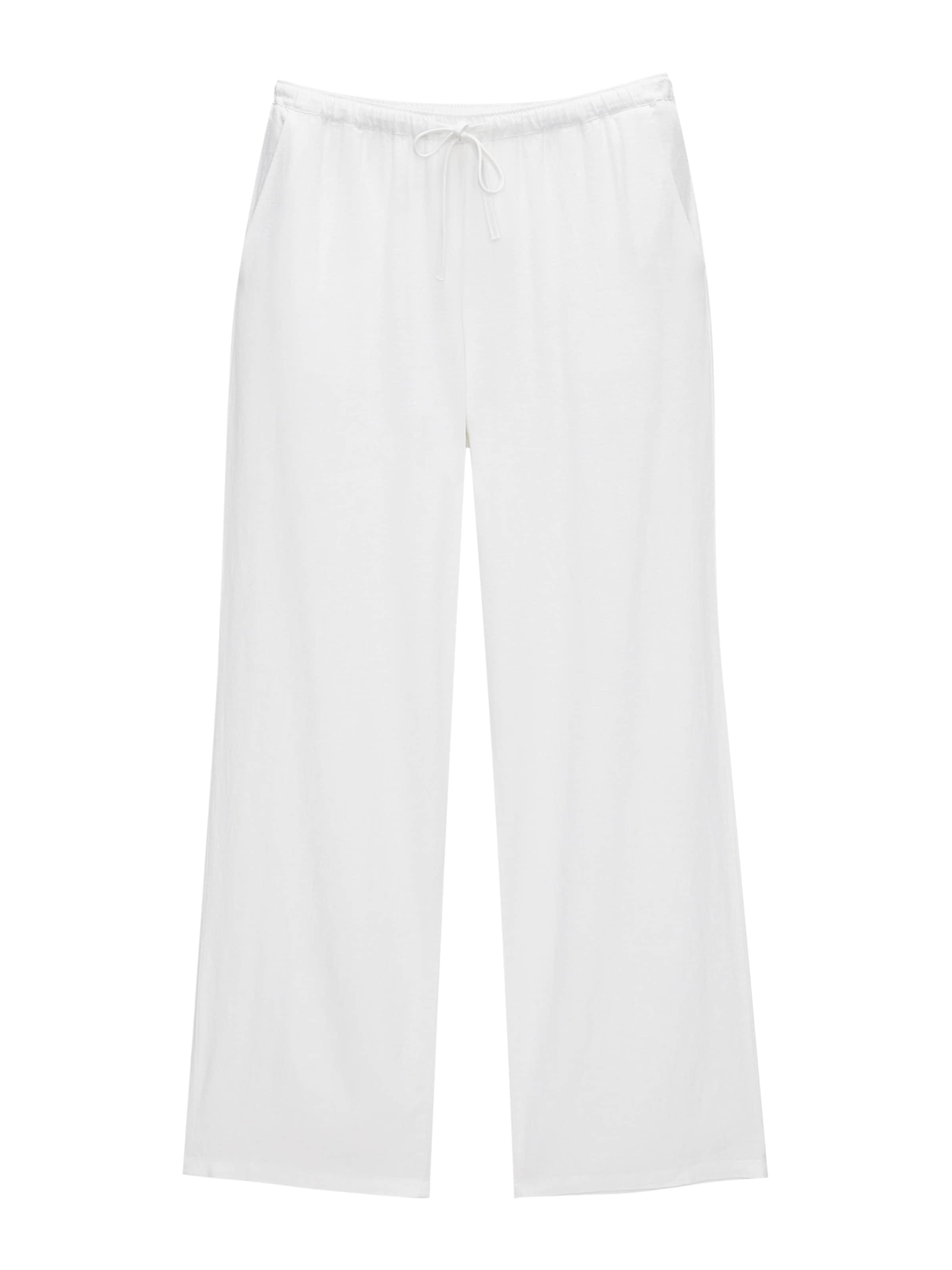 Pull&Bear Wide leg Trousers in White: front