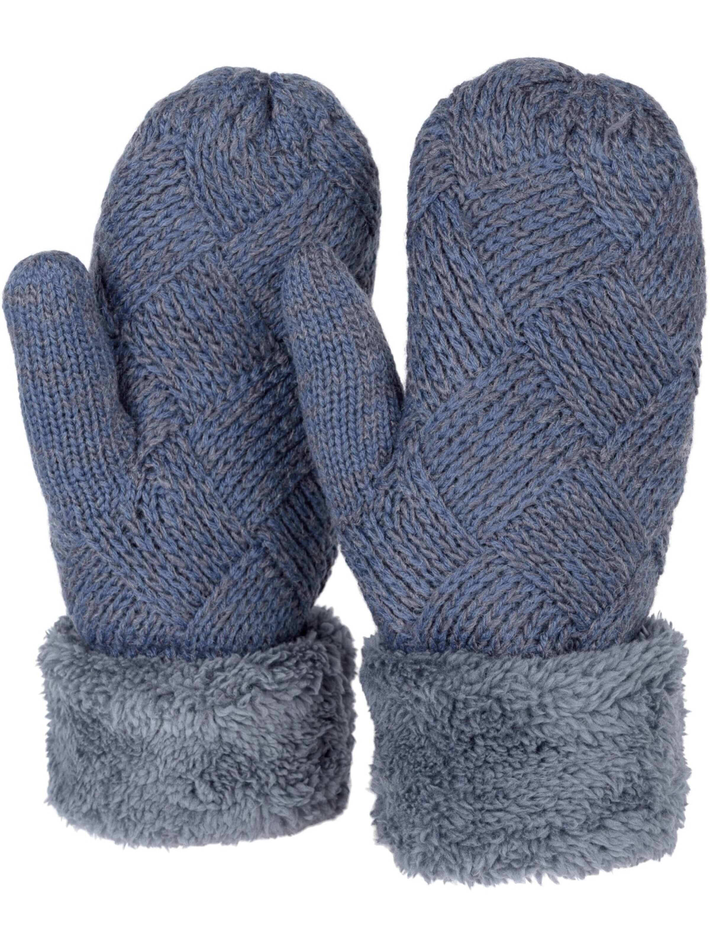 styleBREAKER Fäustlinge 'Strickhandschuhe Fäustlinge mit Rauten Muster und Fleece'‌ in Blau: Vorderseite