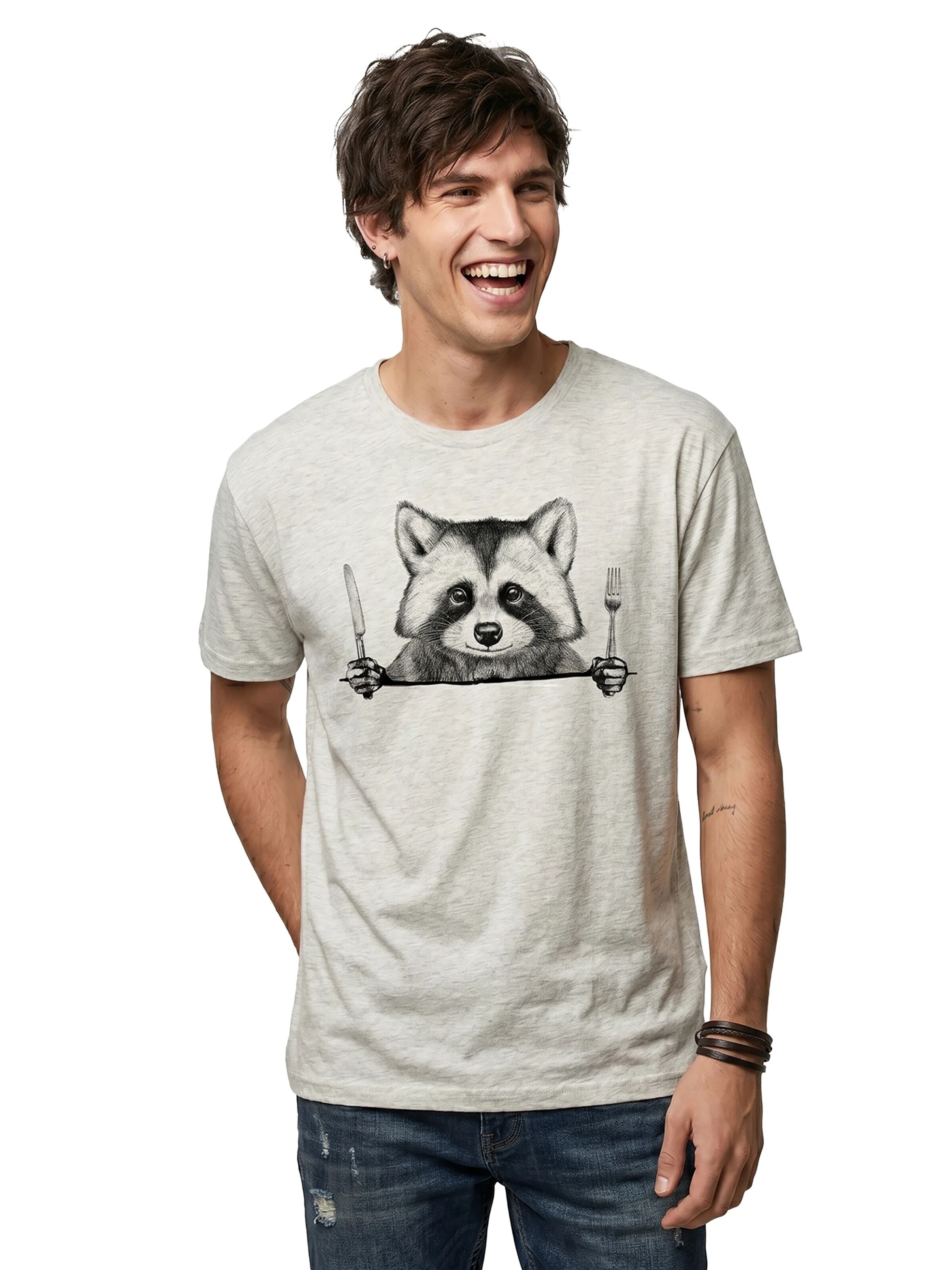 MAKAYA Shirt 'Waschbär Gabel' in Grey
