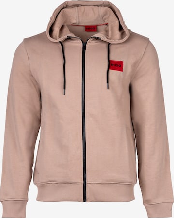 HUGO Red Zip-Up Hoodie in Beige: front