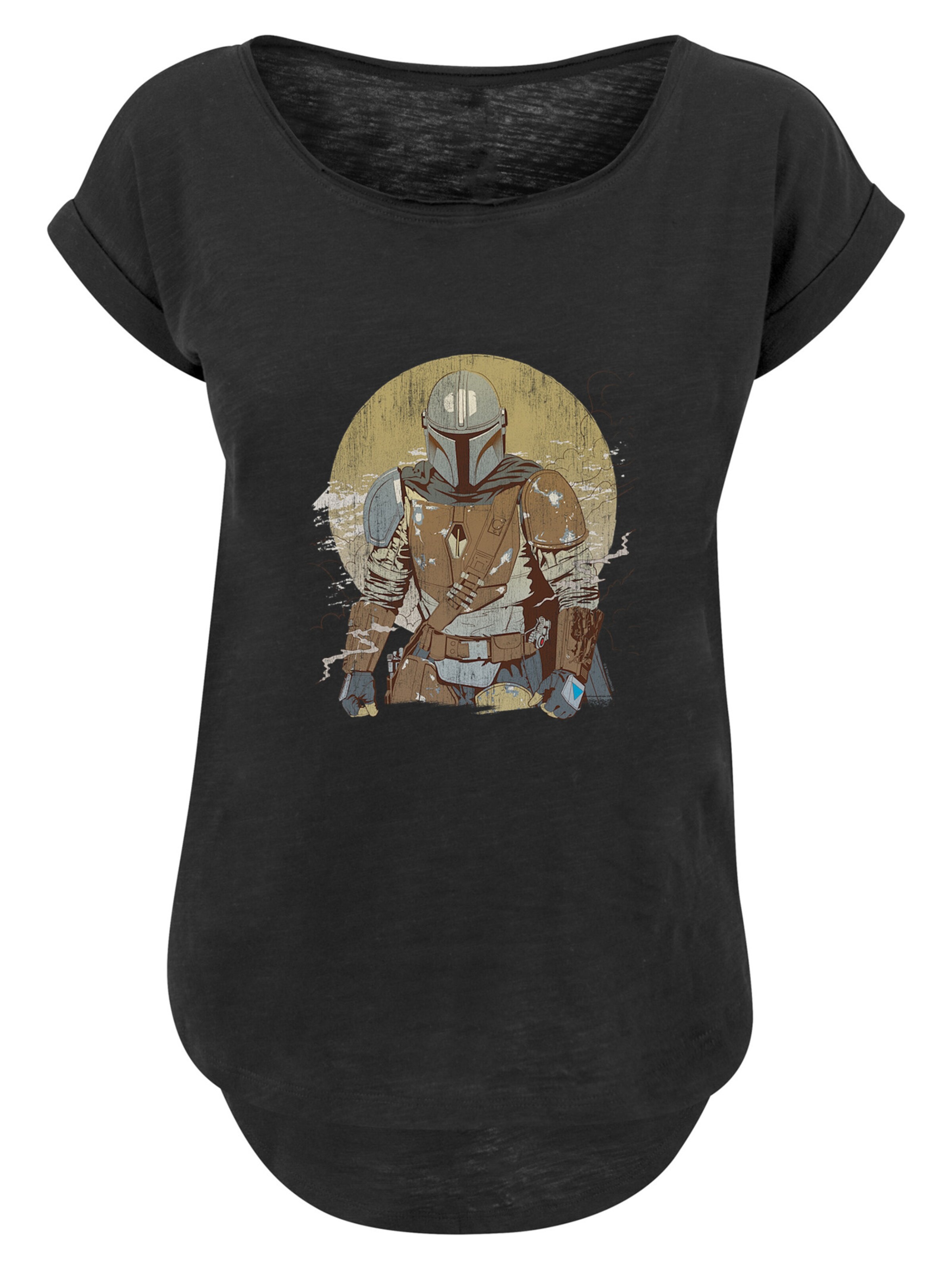 F4NT4STIC T-Shirt 'Star Wars The Mandalorian Distressed Warrior' in dunkelbeige / braun / grau / schwarz, Produktansicht