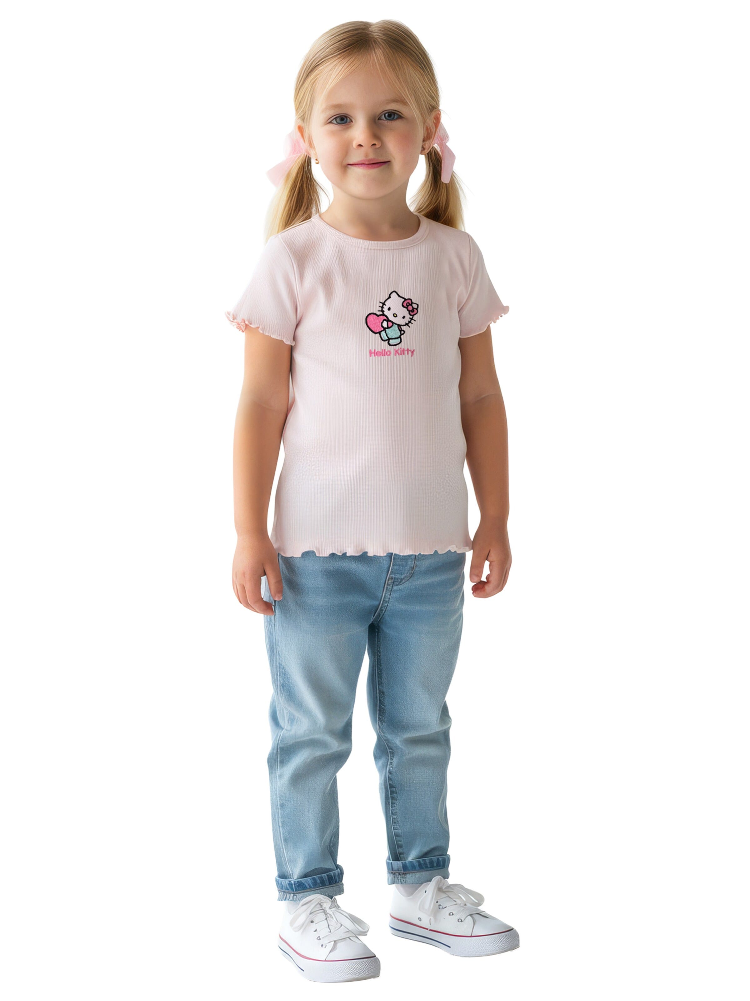 HELLO KITTY Shirt 'Ripp Heart'‌ in Pink: Vorderseite