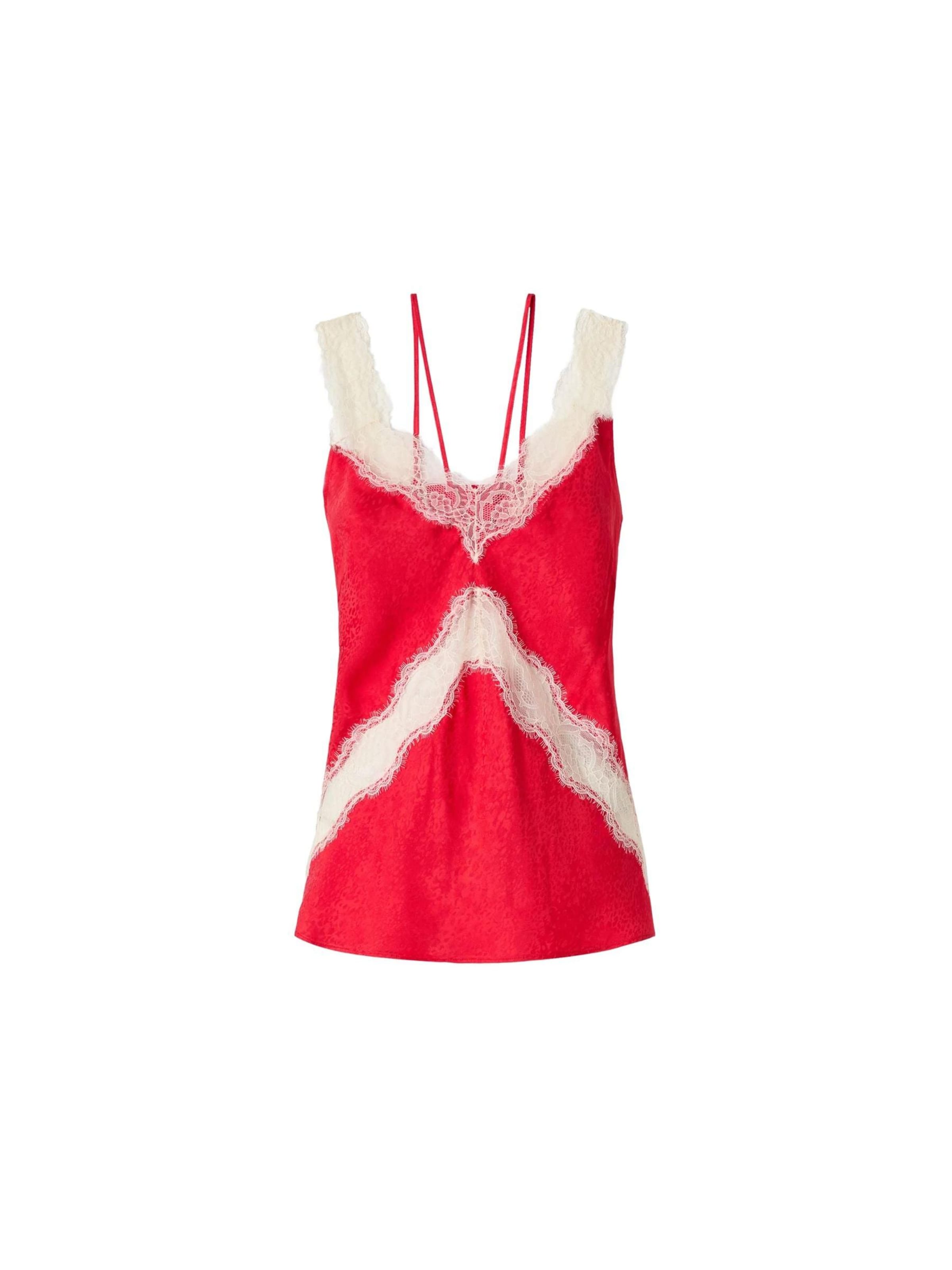 PINKO - Top 'PINKO NEW LYDIA TOP SATIN JACQUARTD MACULA CON PIZZO TOP' en rojo: frente