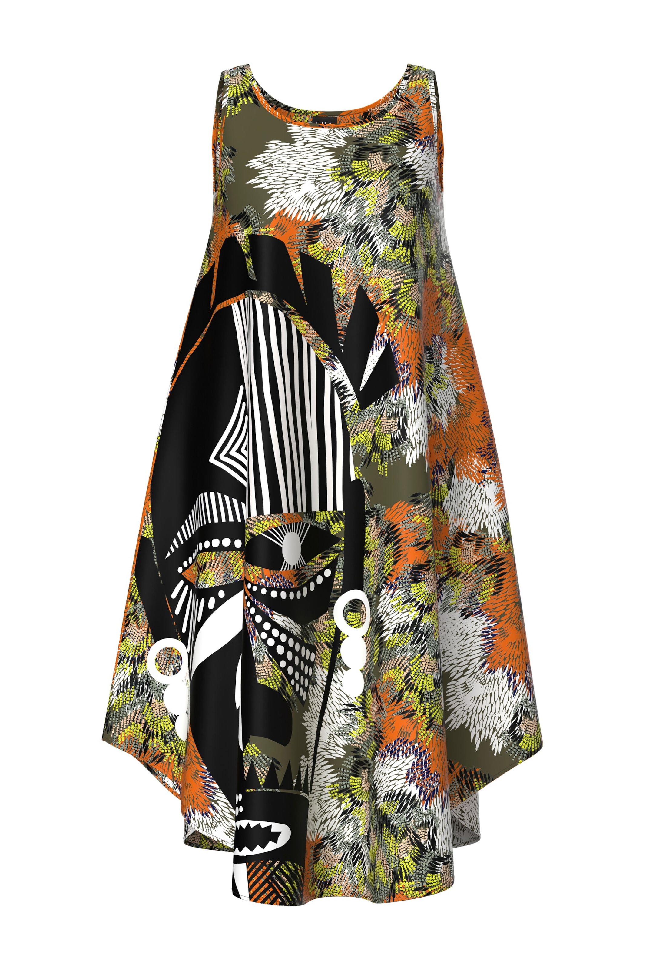 Ulla Popken Kleid in oliv / dunkelorange / schwarz / weiß, Produktansicht