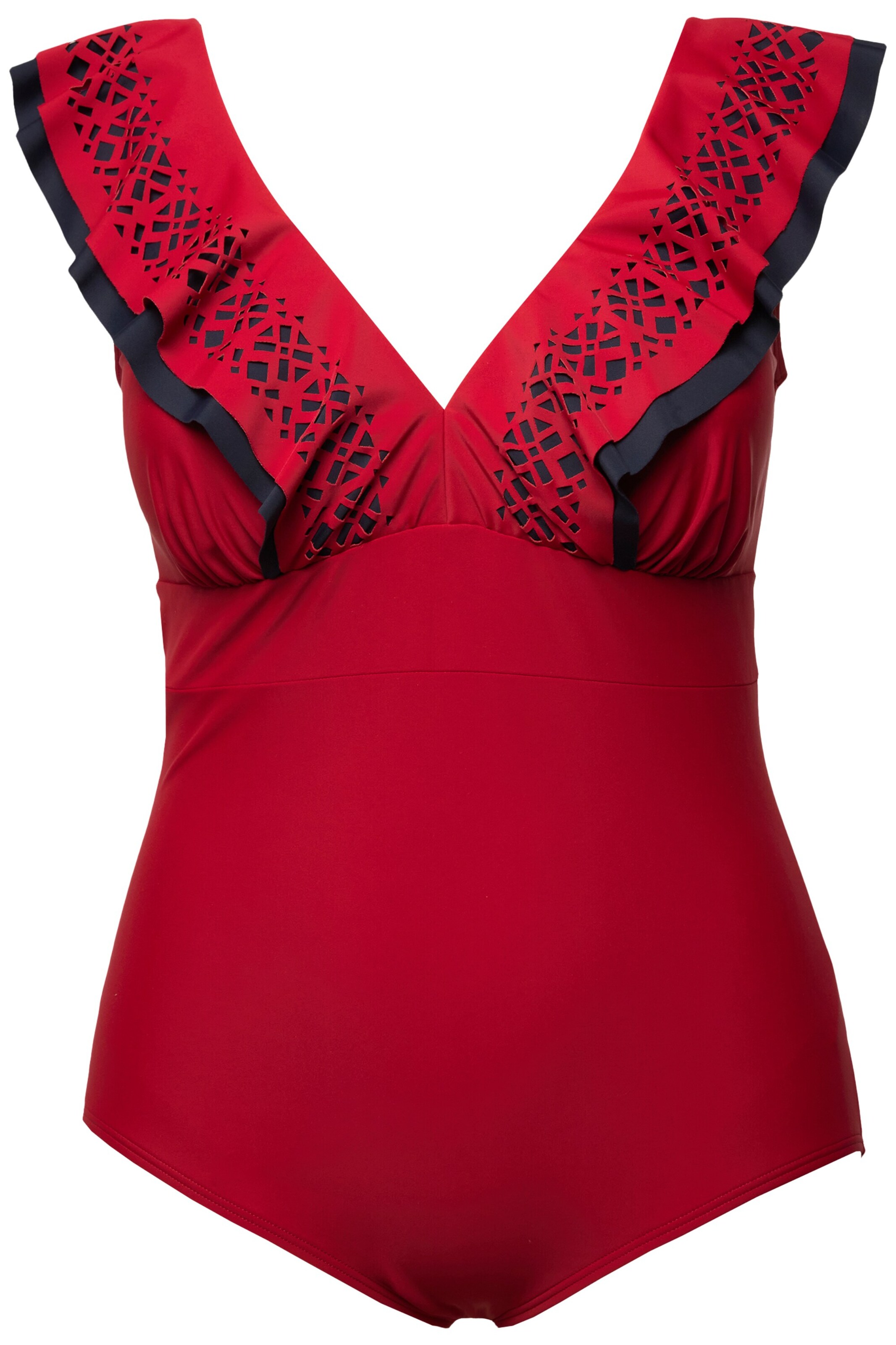 Ulla Popken Bustier Badpak in Rood: voorkant