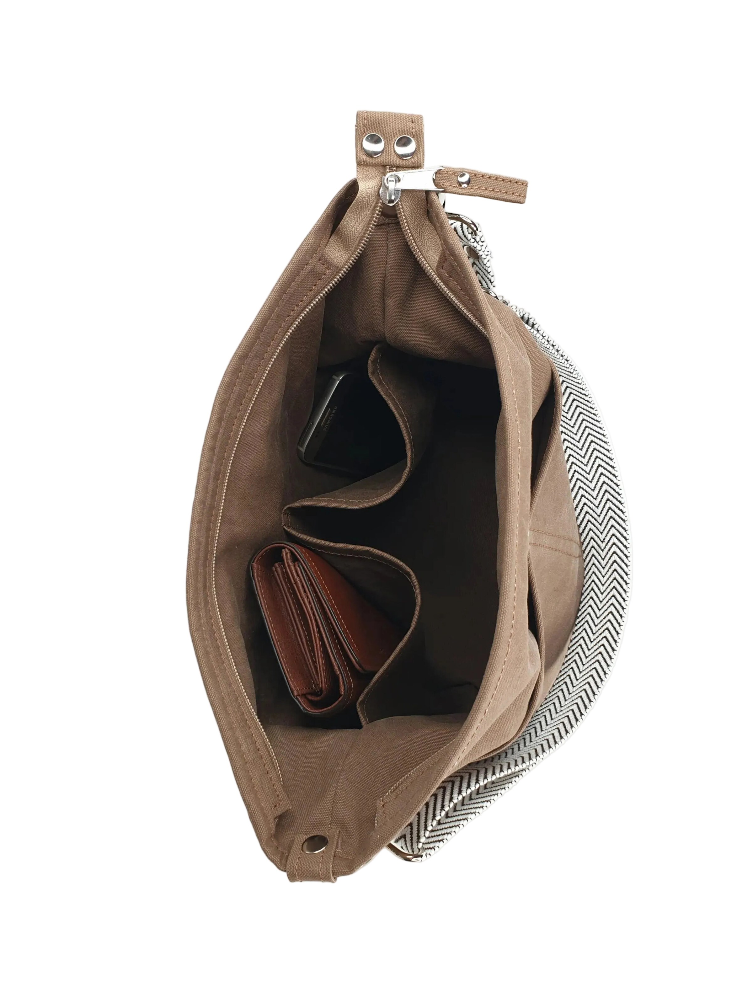 SANUMI Crossbody Bag 'Canvas Hobobag' in Brown