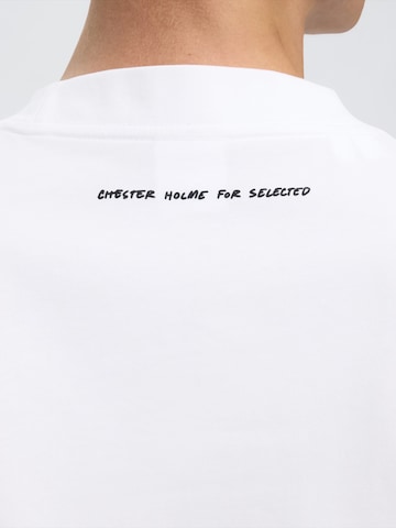 SELECTED - Camisa 'SLHPETE LICENSE' em branco