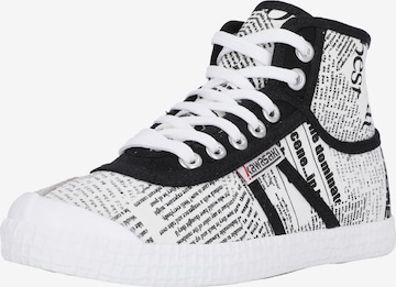 KAWASAKI Sneakers hoog 'News paper' in Wit: voorkant