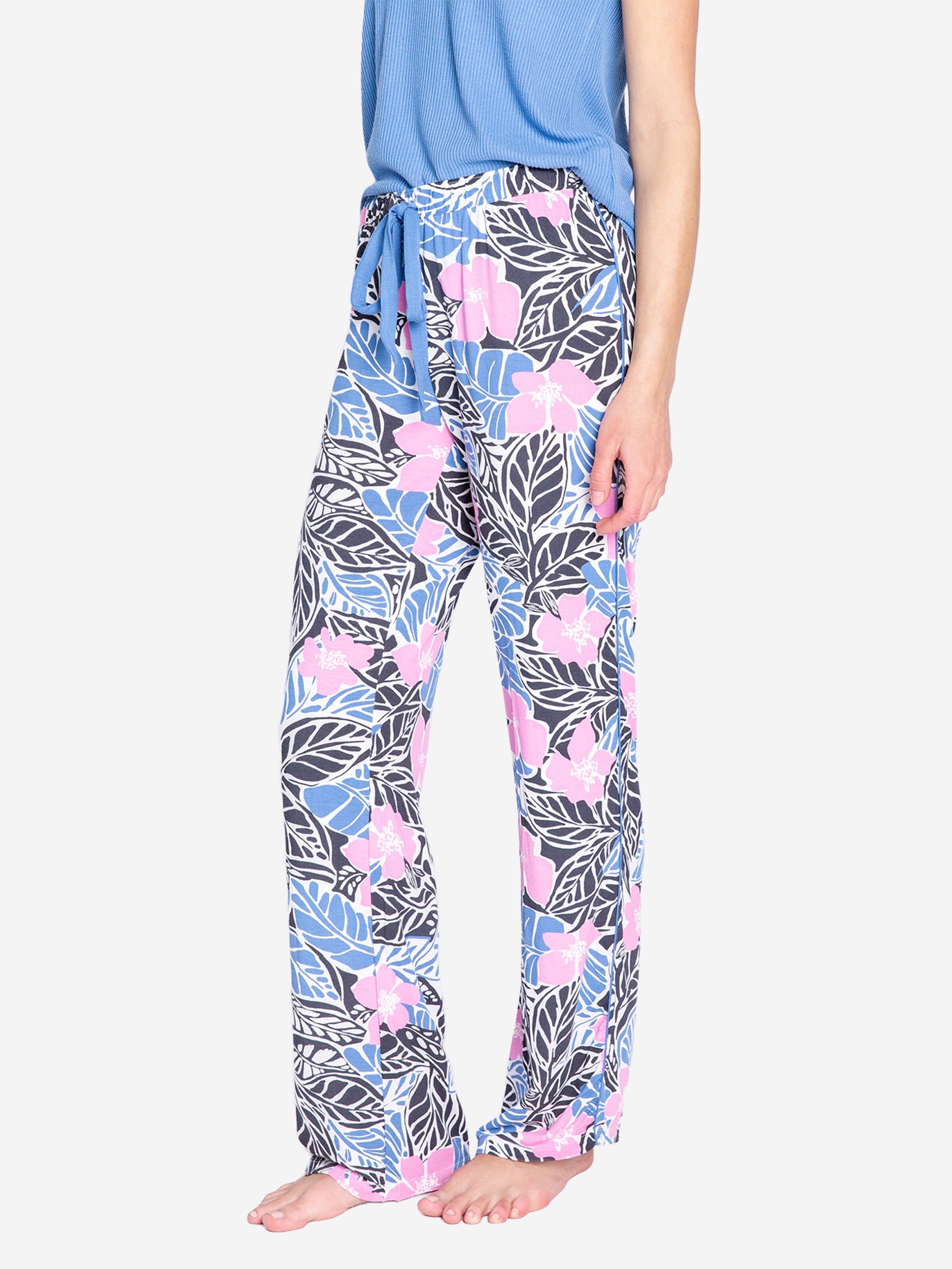 PJ Salvage Pyjamahose 'Bali Bound' in Blau: Vorderseite