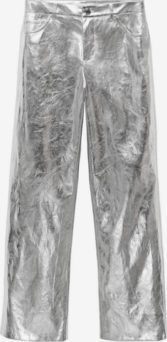 MANGO Wide leg Broek in Zilver: voorkant