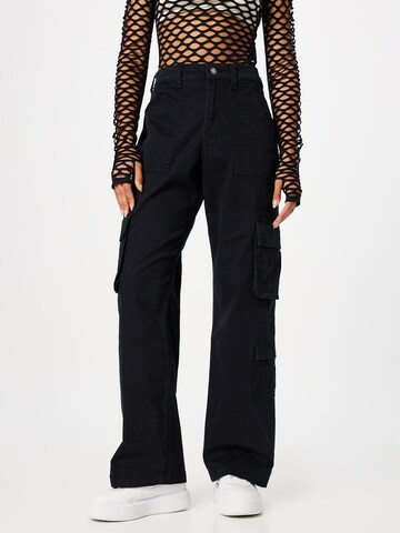 HOLLISTER Wide leg Cargo trousers in Black: front