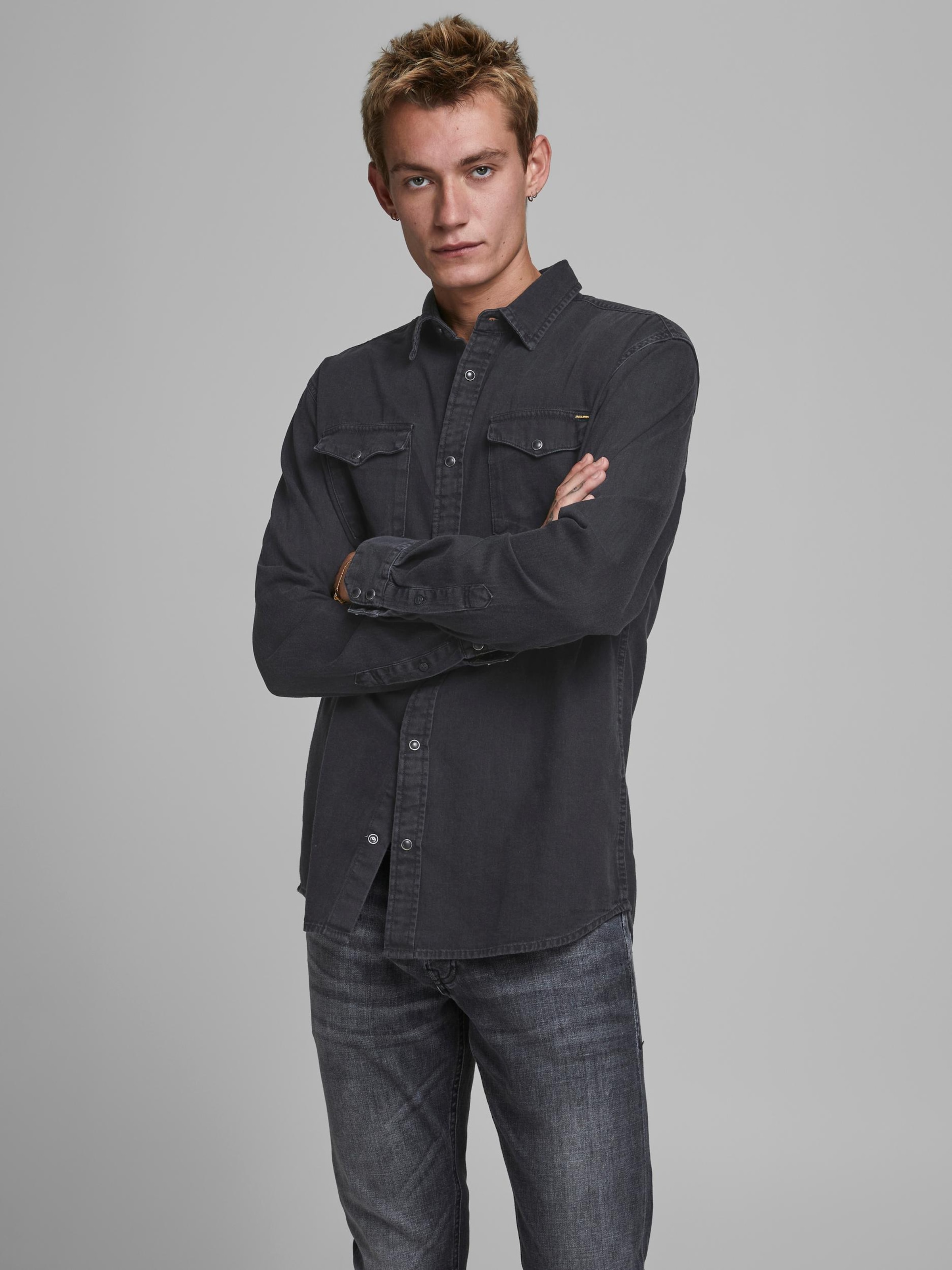 Men Button-up shirts | JACK & JONES Button Up Shirt 'Sheridan' in Black - BB71810