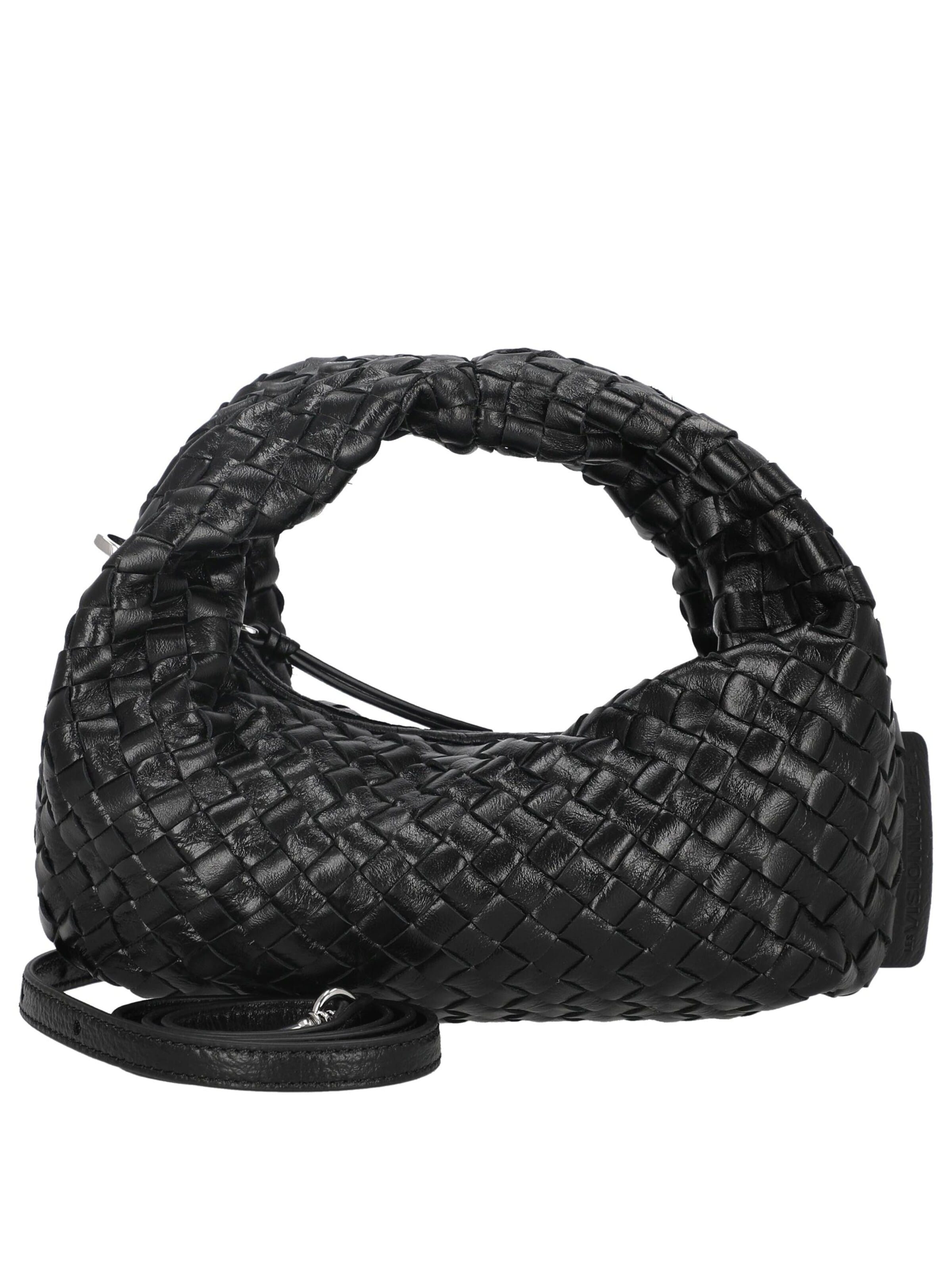 Les Visionnaires Handtasche 'Greta Micro Weave Glossy'‌‌‌‌‌‌ in Schwarz: Vorderseite