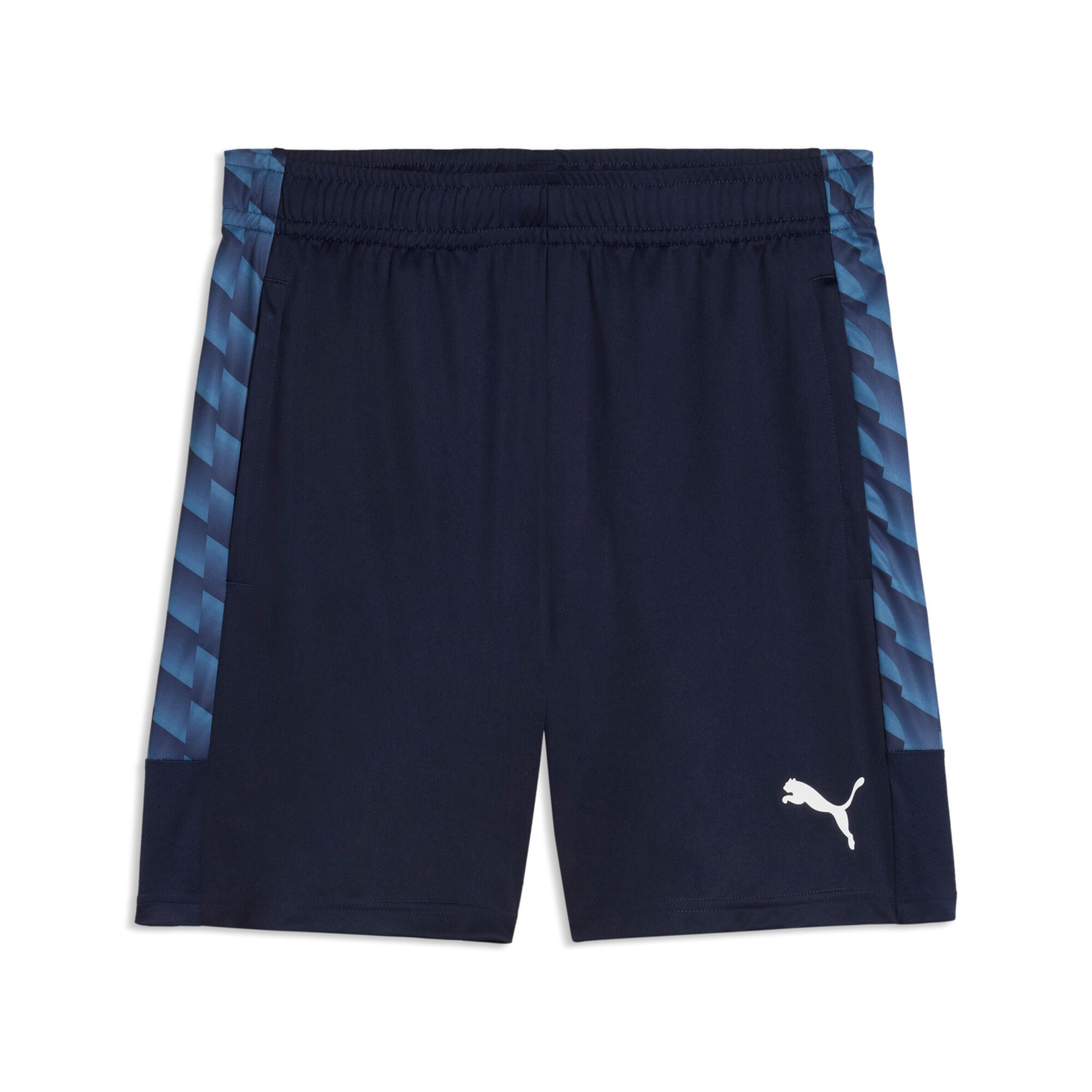 PUMA Sportshorts in M in blau / dunkelblau / weiß, Produktansicht