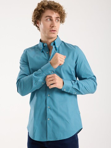 Slim fit Camicia business 'Sport Poplin Stretch Man Shirt Green Orange' di 7Camicie in verde: frontale