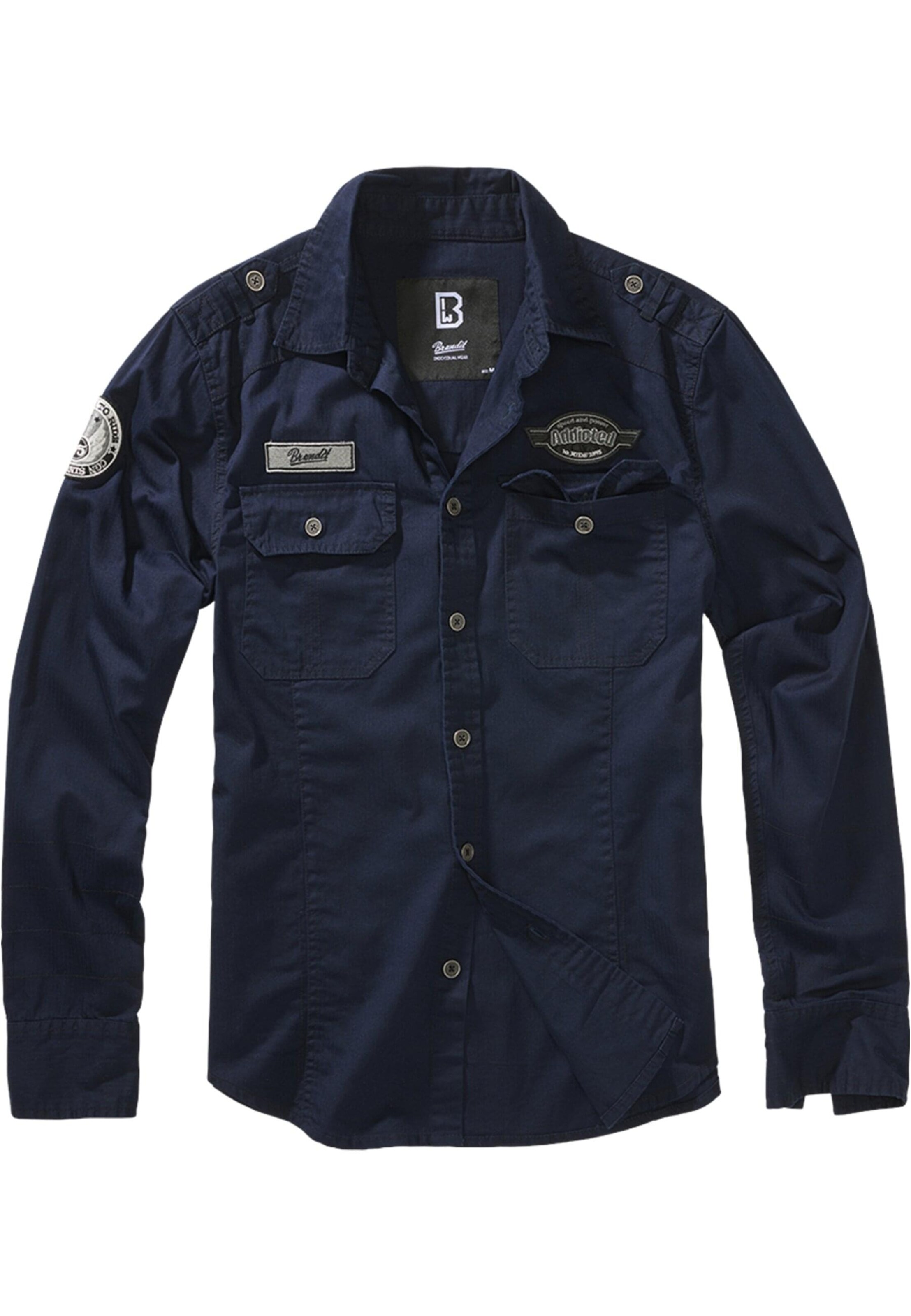 Brandit Regular fit Button Up Shirt 'Luis' in Blue: front