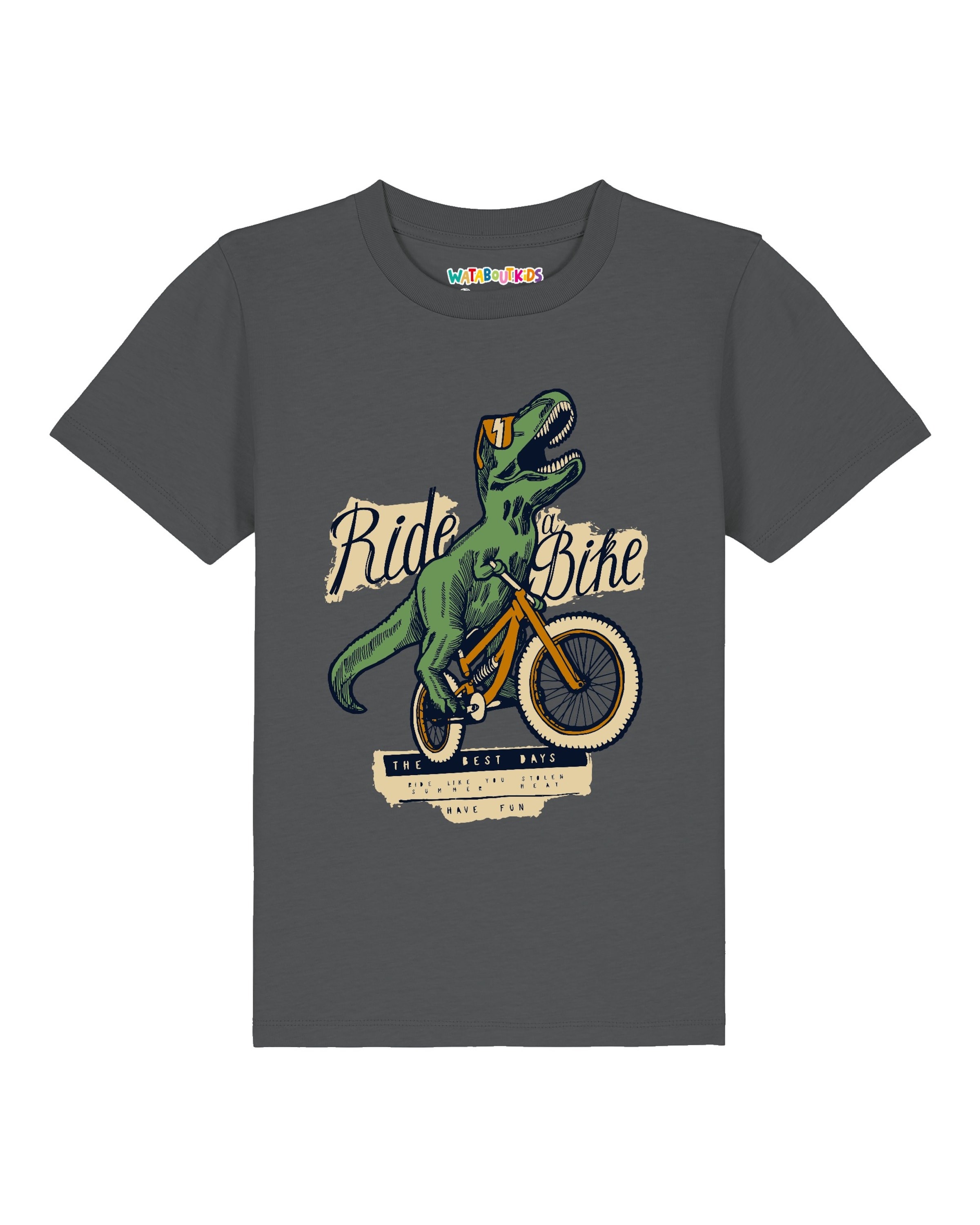 T-Shirt 'T-Rex Fahrrad' watabout.kids en gris : devant