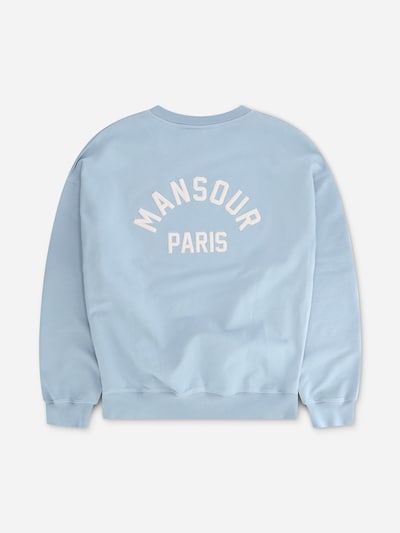 Mansour Pull-over 'Paris College Sweater Dusty Blue' en bleu clair, Vue avec produit