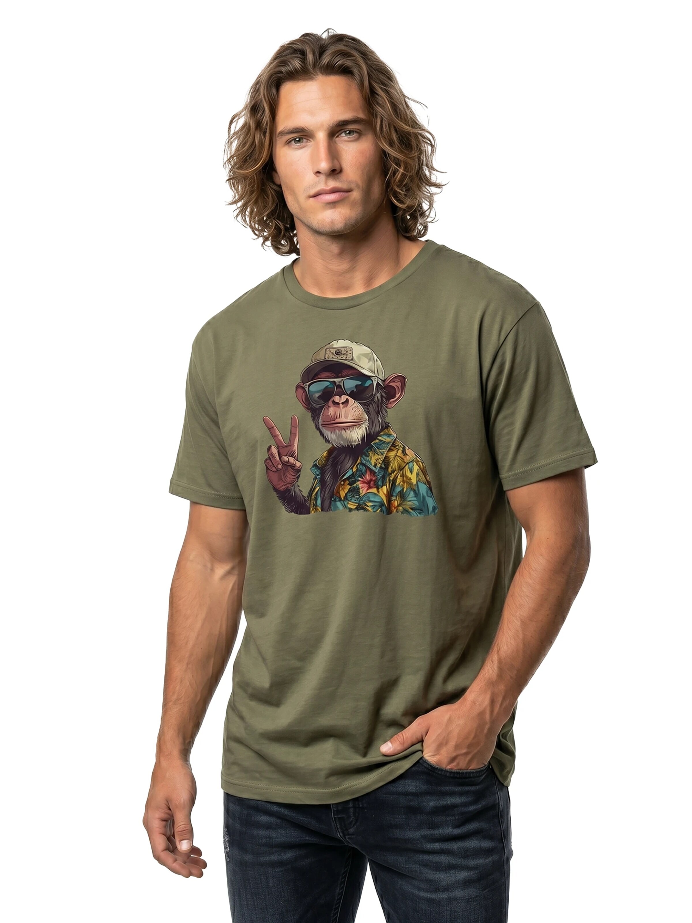 MAKAYA Shirt 'Peace Affe' in Green