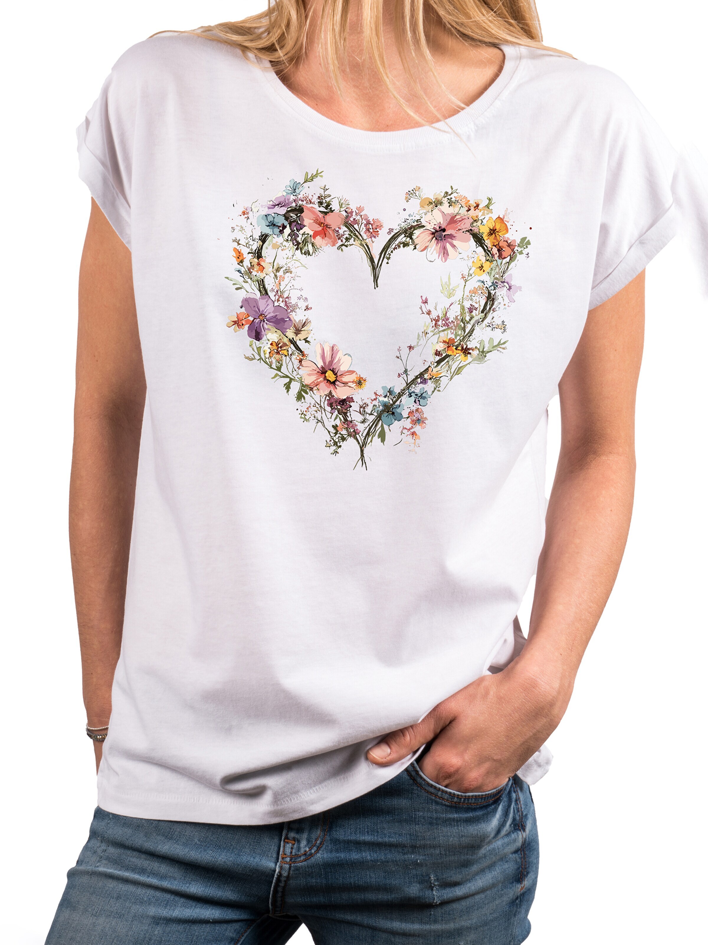 MAKAYA Shirt 'Blumenherz' in White