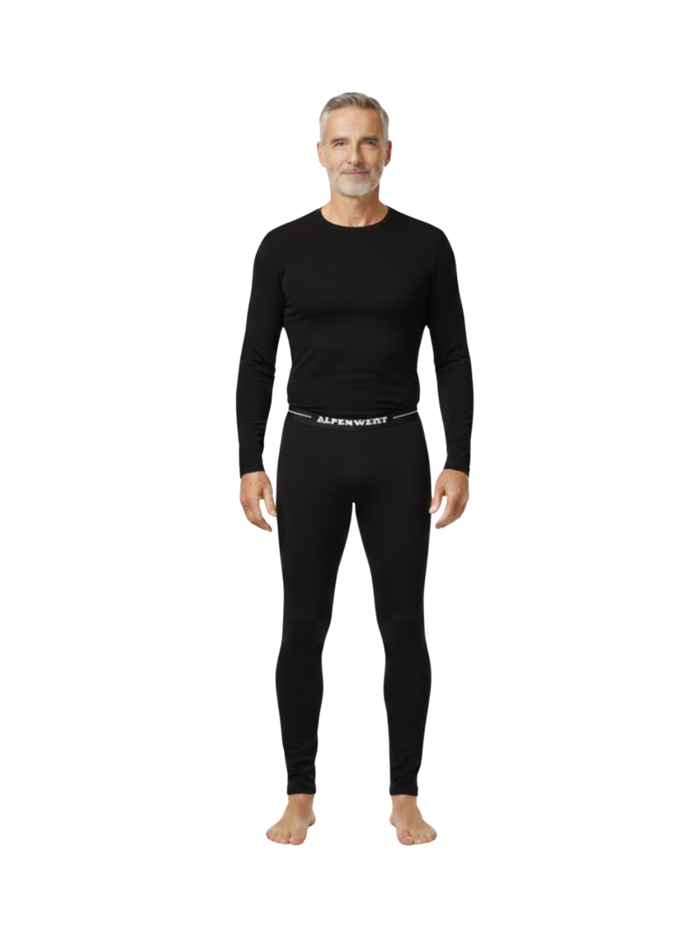 Alpenwert Long Johns 'Lange Unterhose Herren 100% Merino' in Black