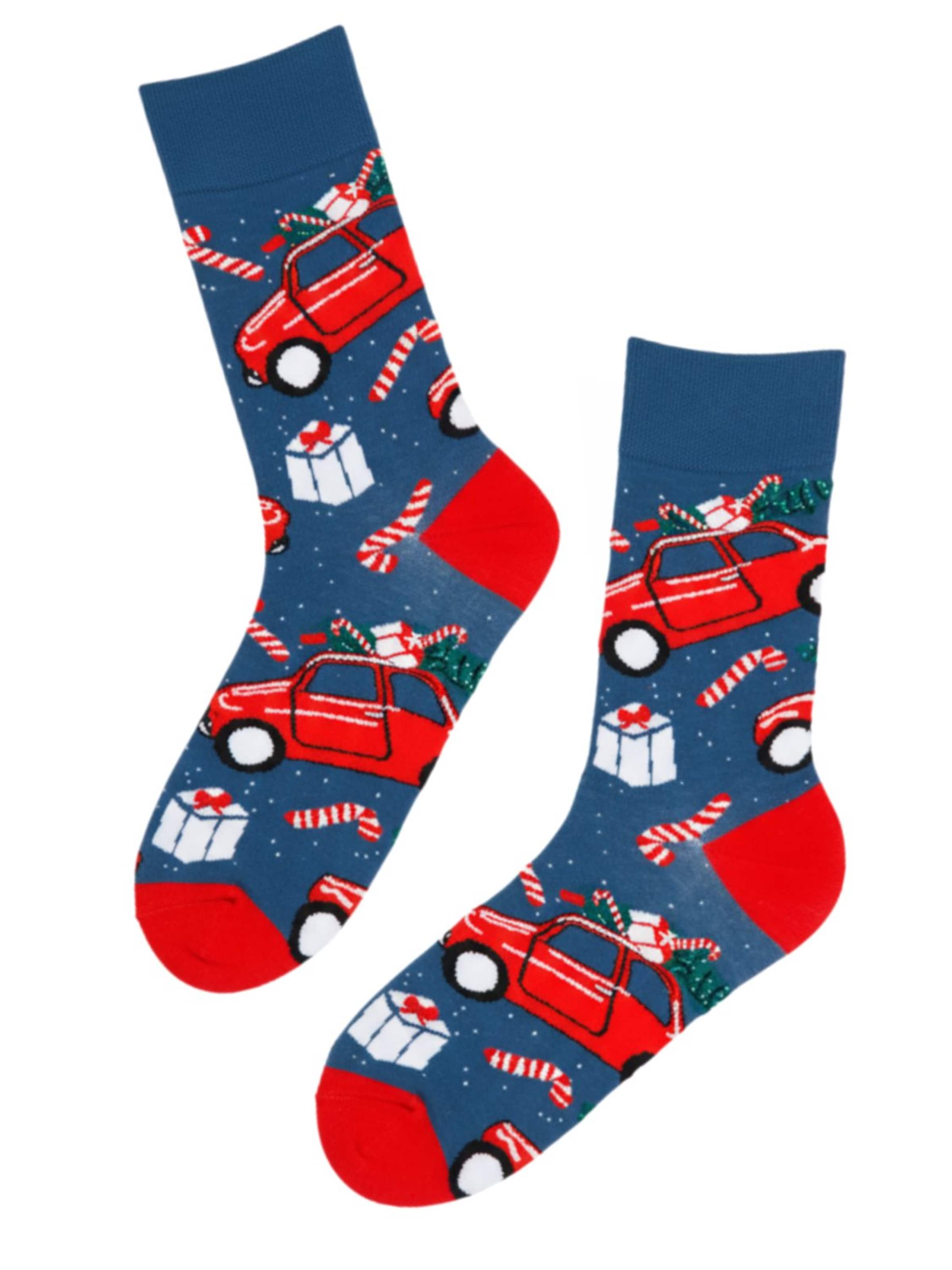 Calzino 'MIIRA Christmas socks with cars' di Sokisahtel in blu: frontale