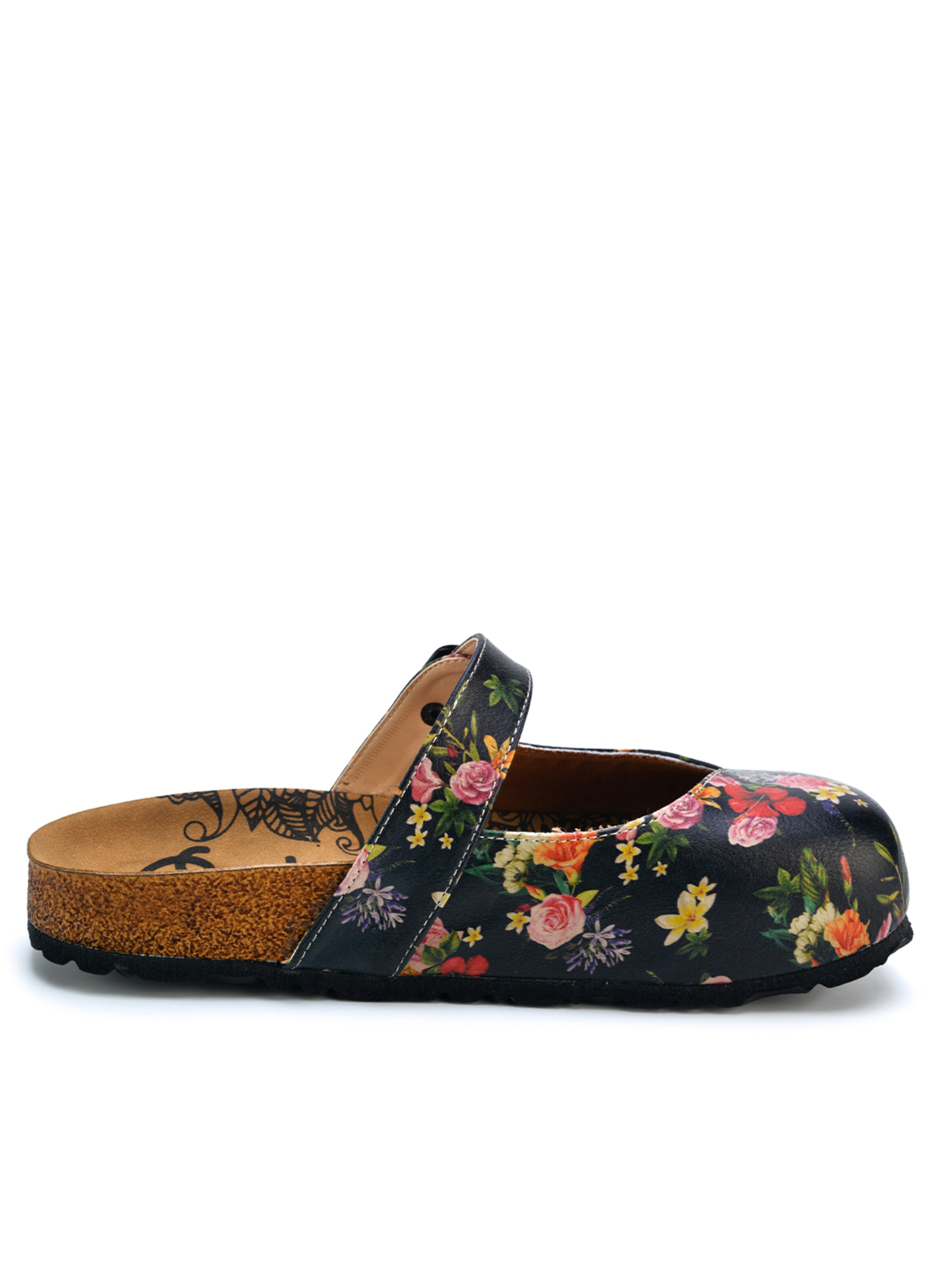 Goby Træsko 'Women shoes Goby-Calceo mules with flowers CAL2201' i sort