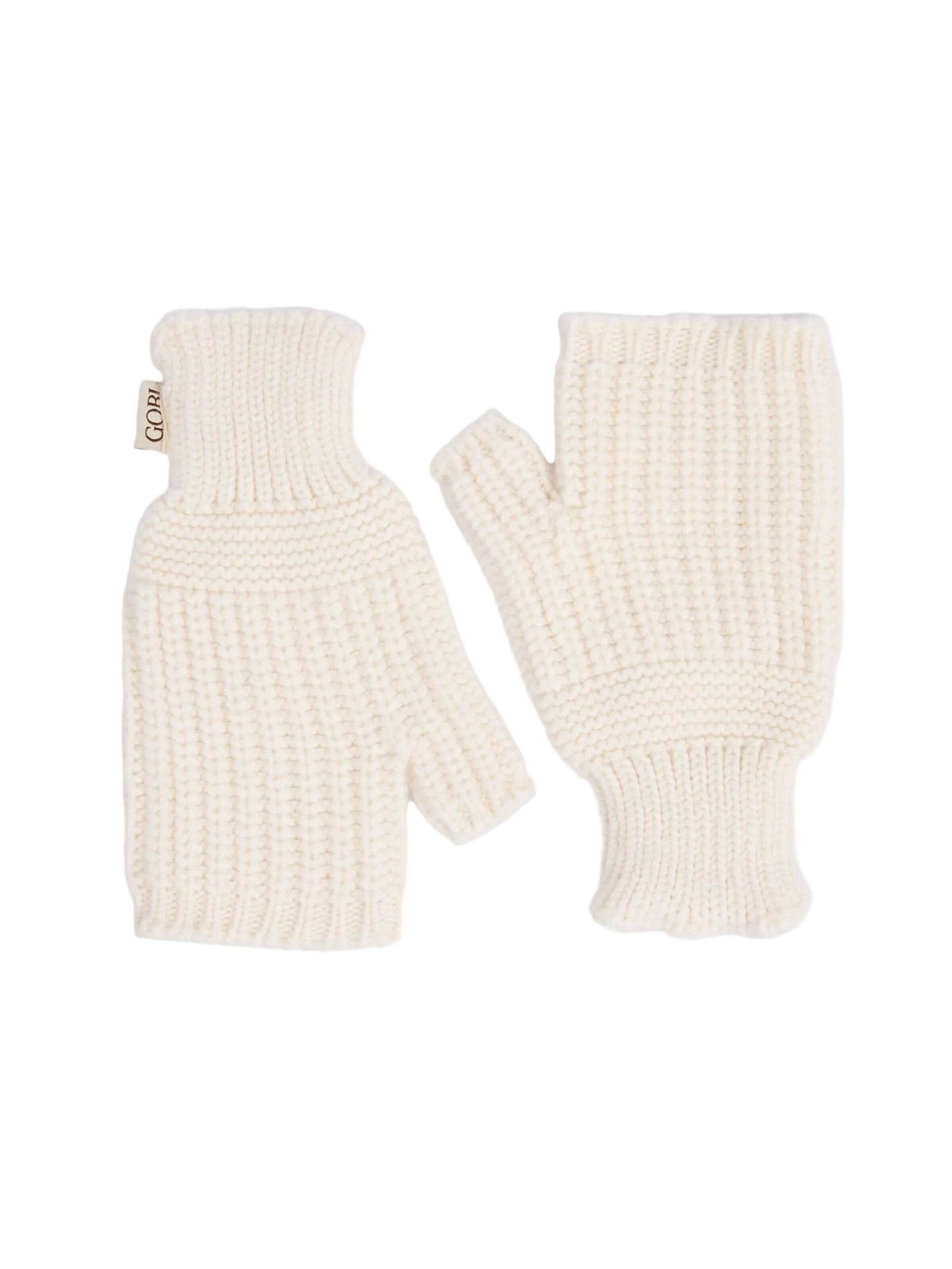 GOBI Cashmere Korte fingerhandsker 'Rib-Knit Cashmere Gloves' i hvid: forside