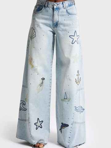 IT'S BASIC Wide leg Jeans 'RHINESTONE PALAZZO MID RISE JEANS' in Blauw