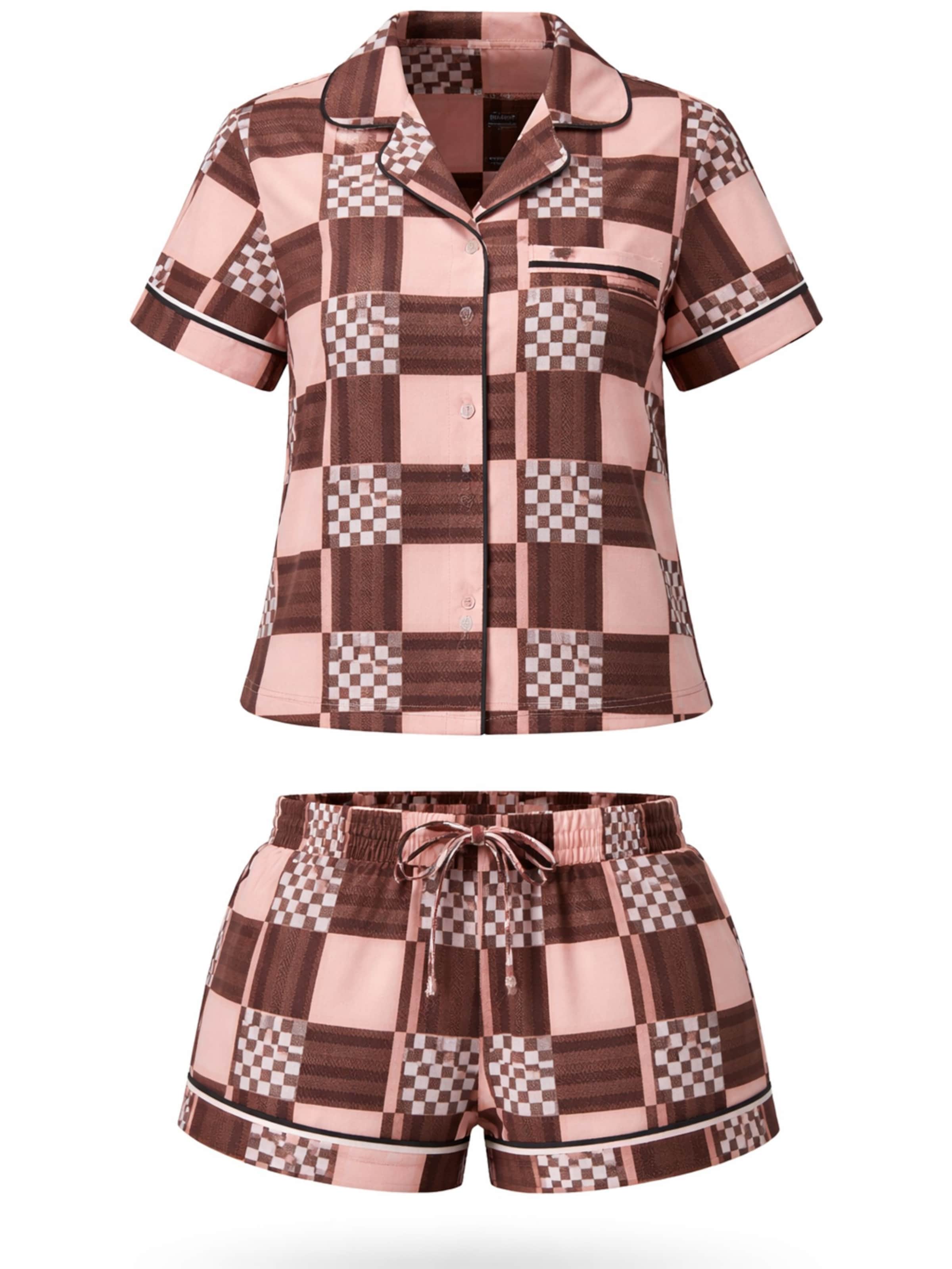 LEAFLETIC Shorty 'Leafletic Women’s Check Night Wear Short Set for Women'‌‌‌‌‌‌‌ in Pink: Vorderseite