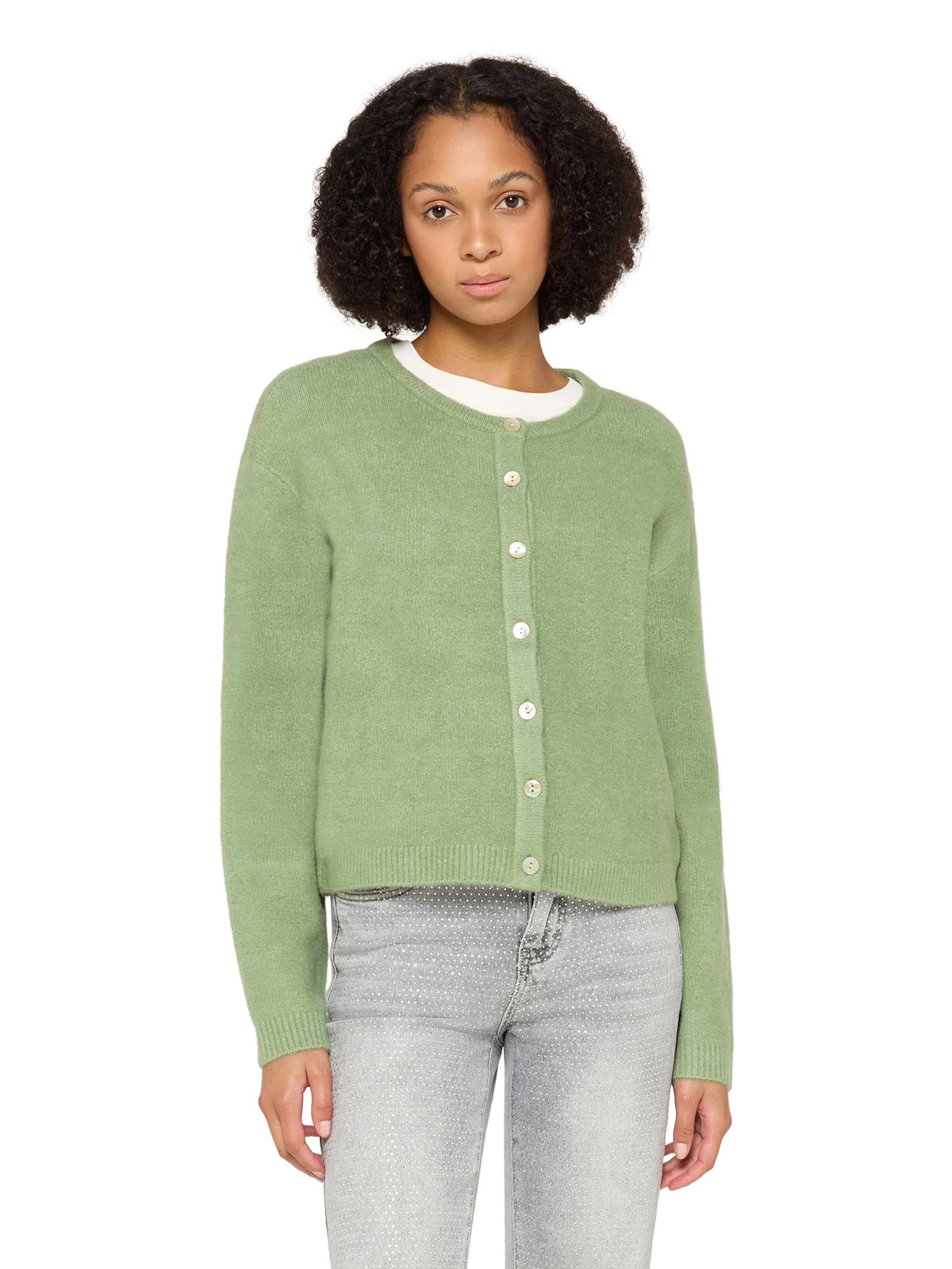 Cartoon Gebreid vest in Groen: voorkant