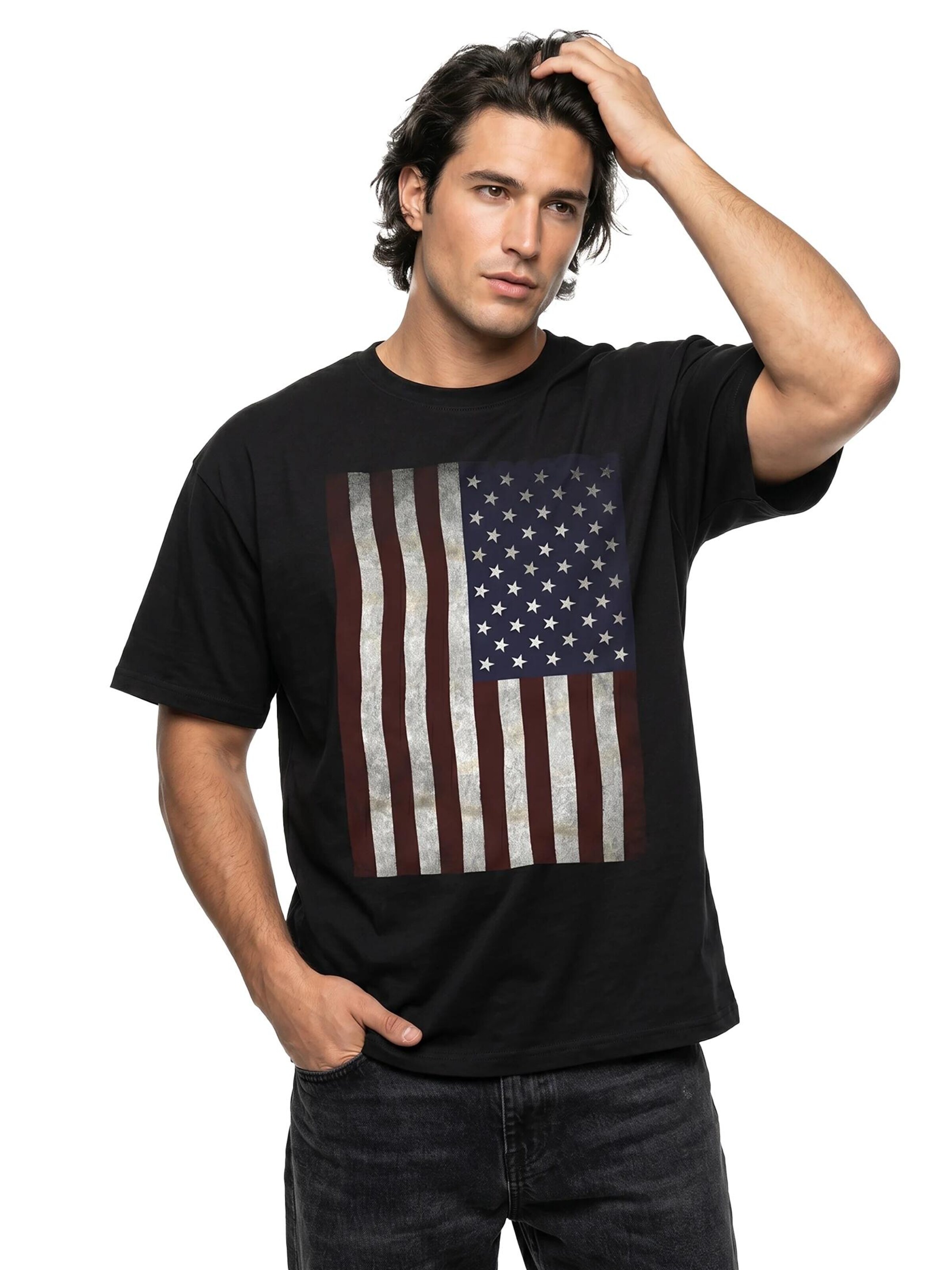 MAKAYA Shirt 'USA Flagge' in Black