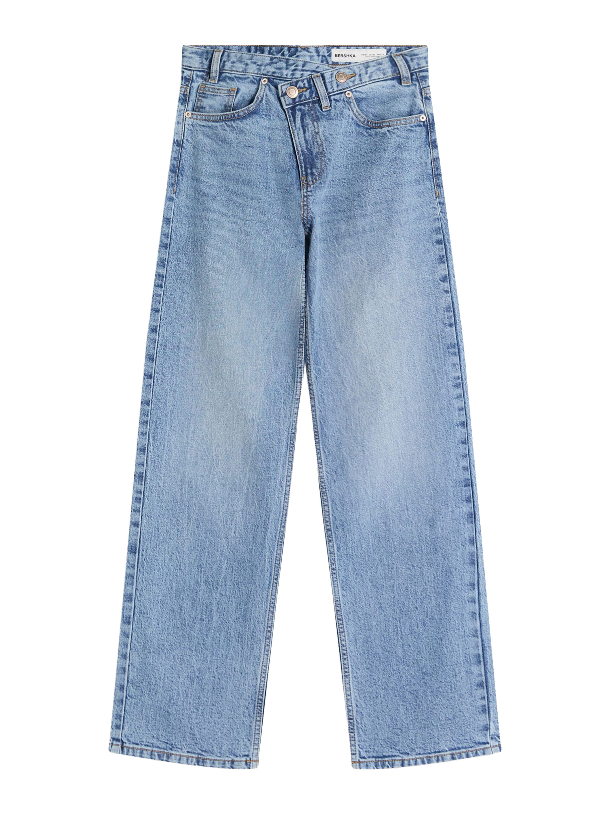 BershkaWide Leg/ Široke nogavice Traperice - plava boja: prednji dio