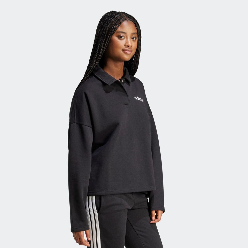 Hanorac sport 'ESSENTIALS LINEAR FLEECE POLO' de la ADIDAS SPORTSWEAR pe negru
