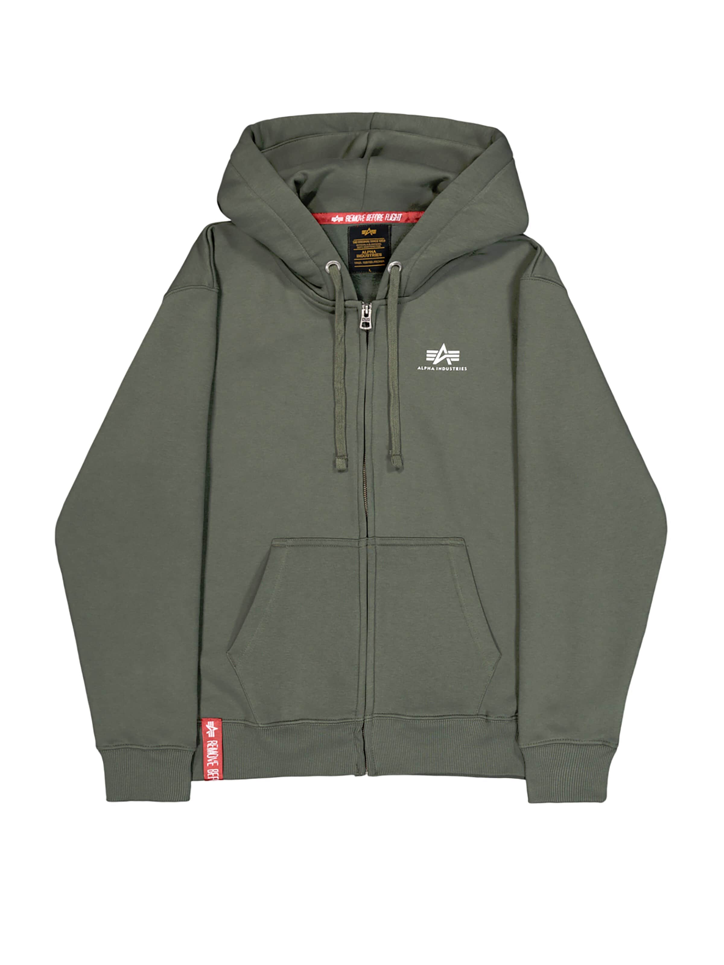 ALPHA INDUSTRIES Zip-Up Hoodie in Green: front