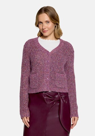 Cartoon Strick-Cardigan mit V-Ausschnitt in Lila: Vorderseite
