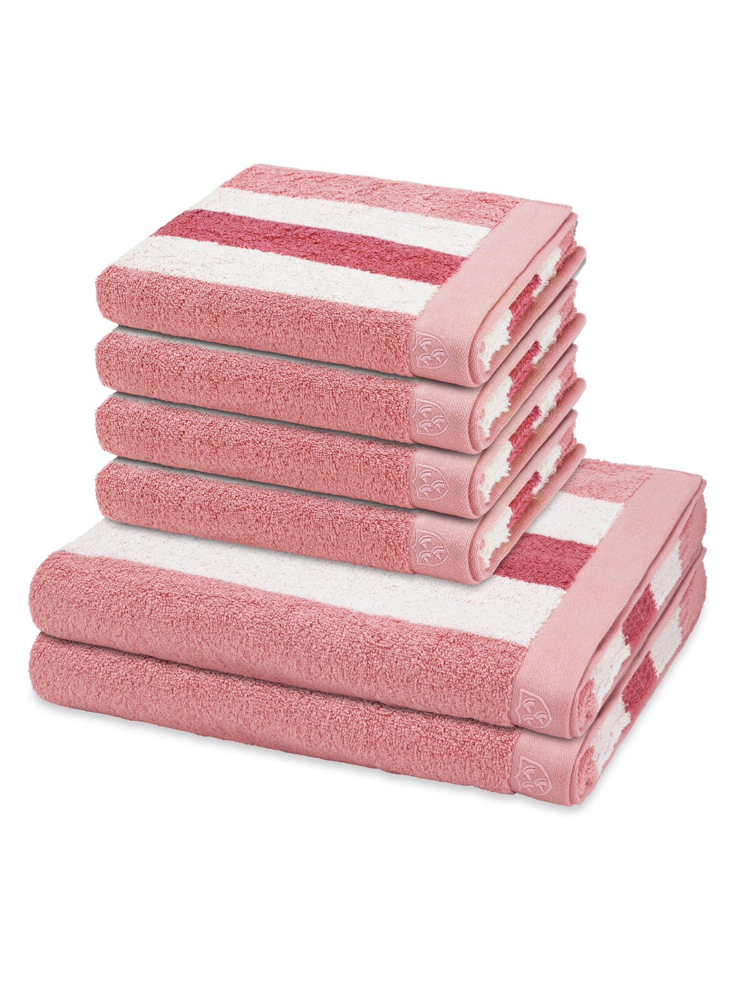 ROSS Handdoek 'Doubleface Stripes' in Roze: voorkant